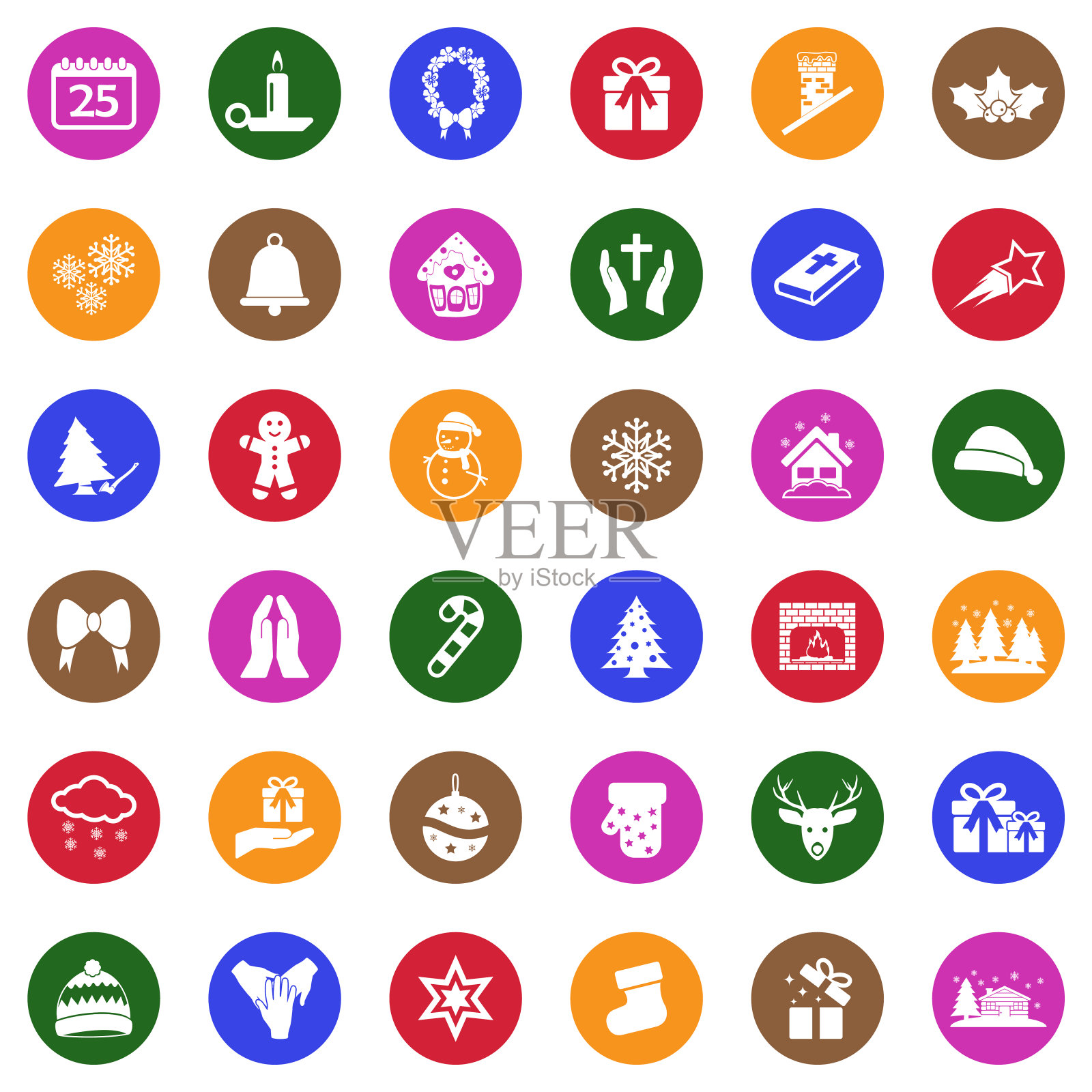 圣诞节的图标。圆形的白色平面设计。矢量插图。图标素材