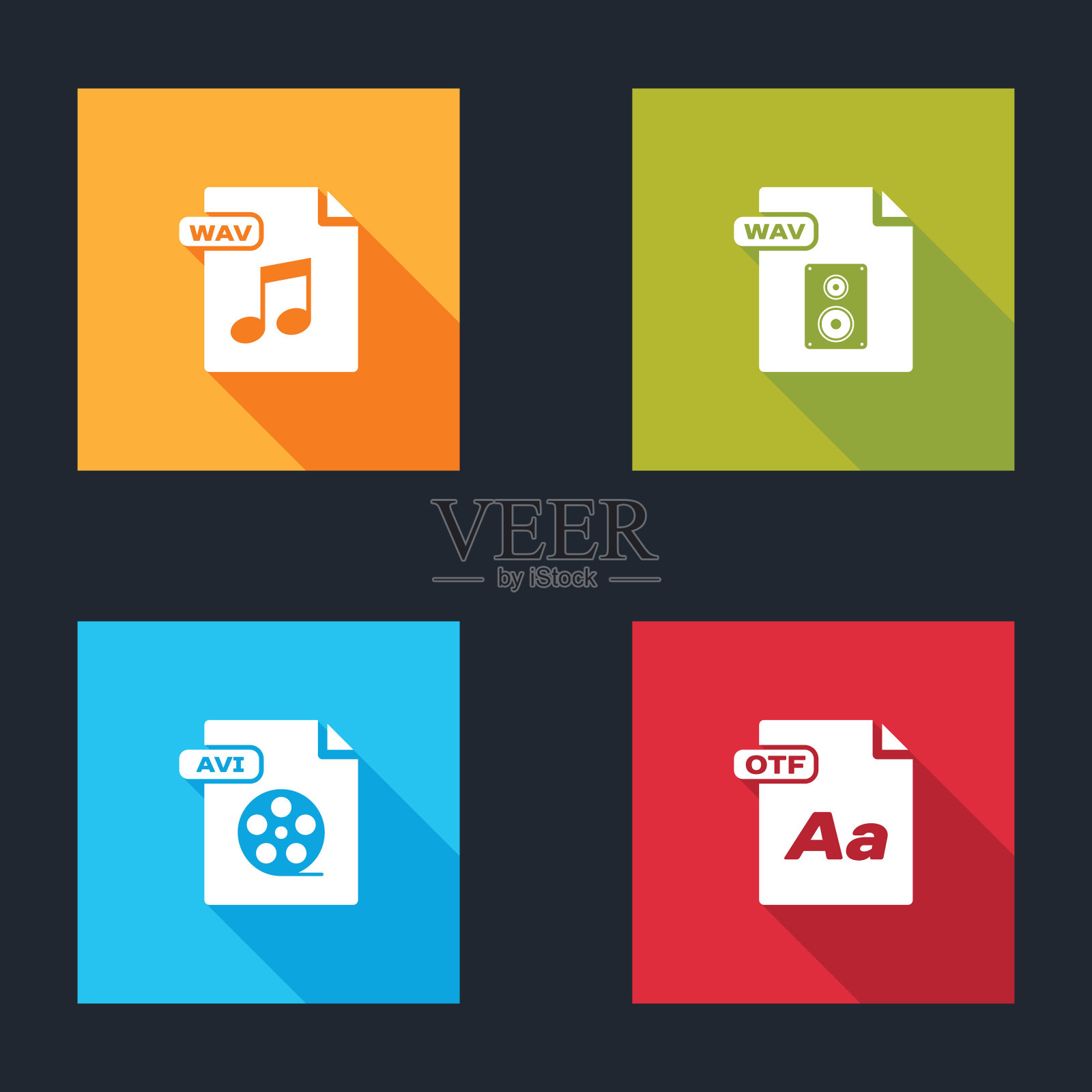 设置WAV文件文档,AVI和OTF图标。向量图标素材