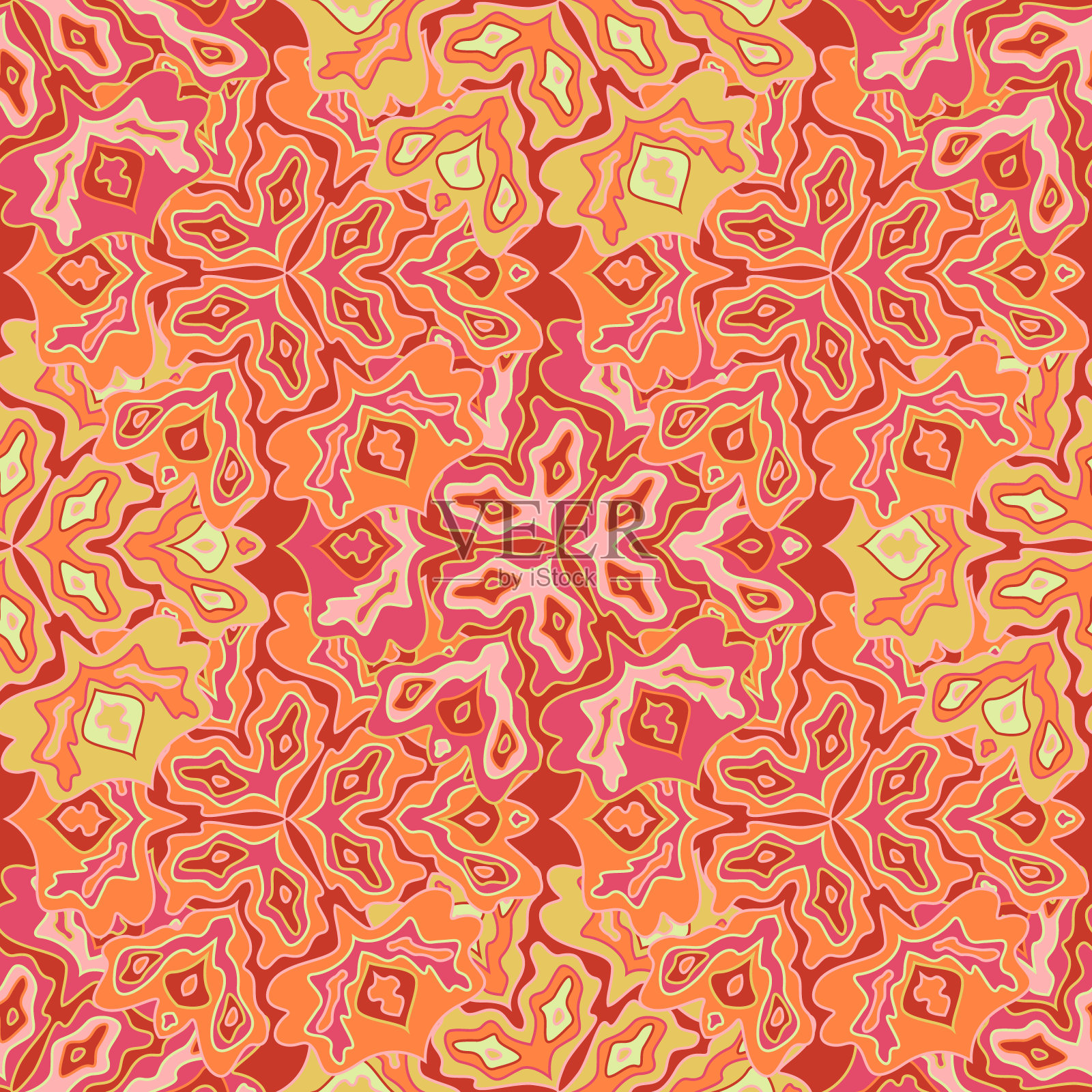 抽象花砖无缝图案设计。插画图片素材