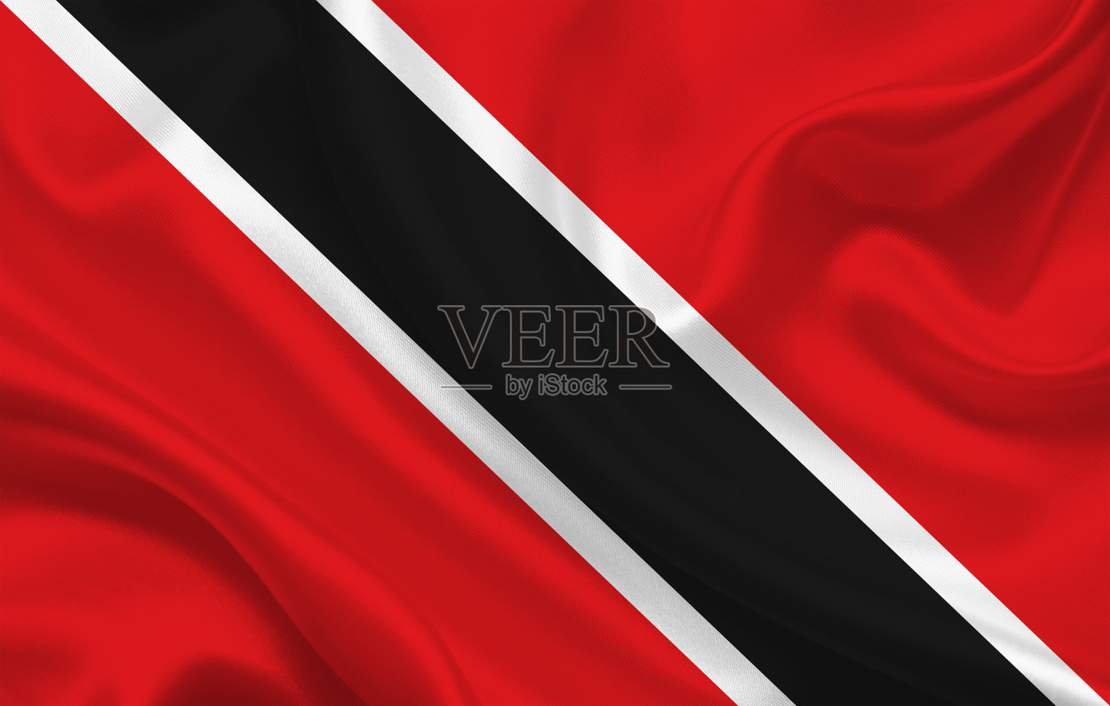 特立尼达和多巴哥国家的旗帜在波浪丝绸织物背景全景图插画图片素材