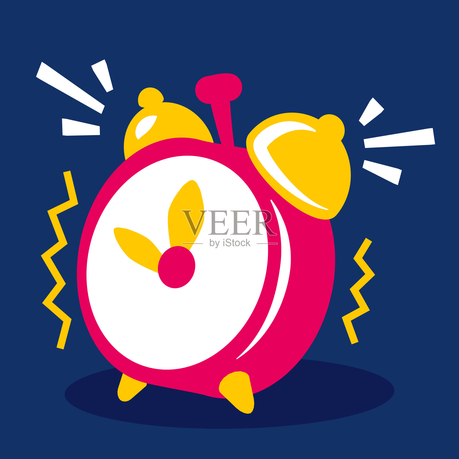 黑色背景上的复古红色铃声闹钟的矢量图。插画图片素材