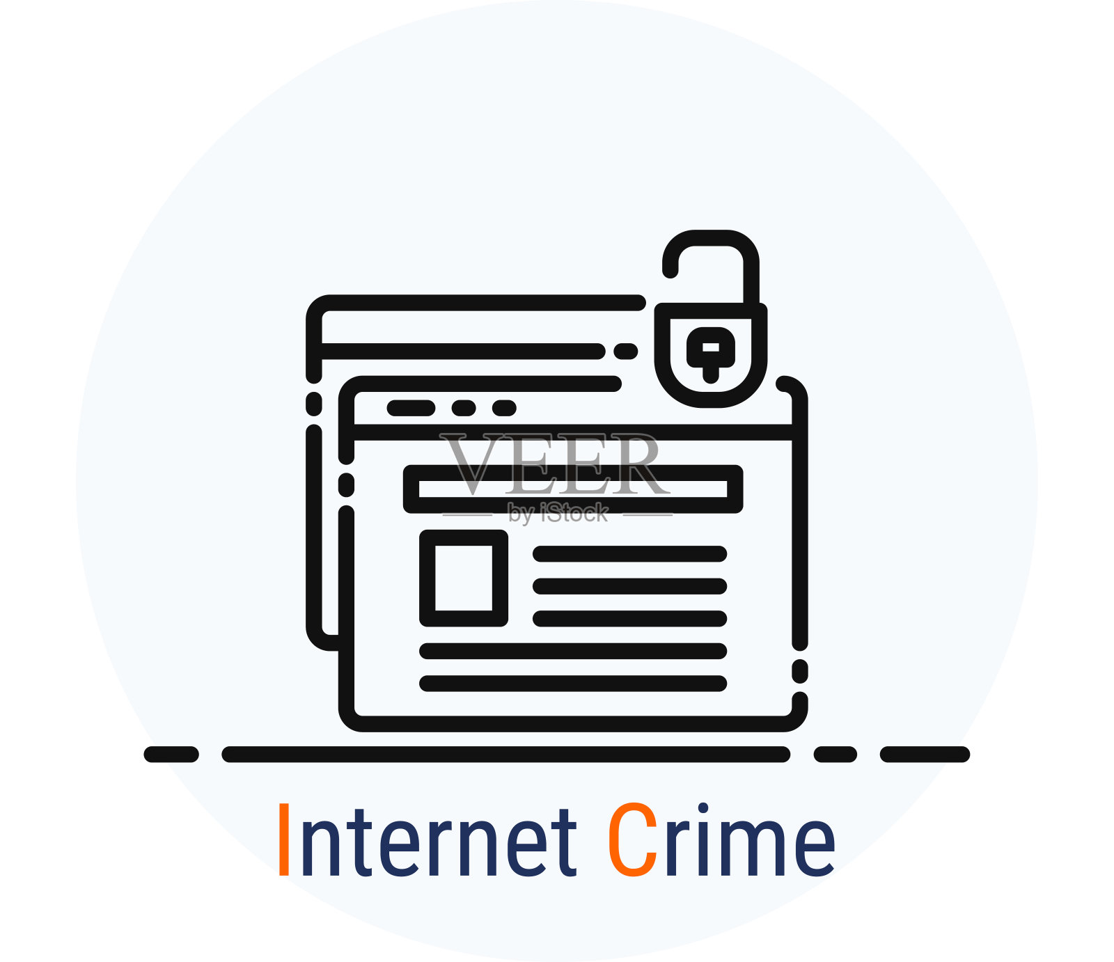 行图标风格。黑客网络犯罪针对网页设计的网络犯罪。插画图片素材