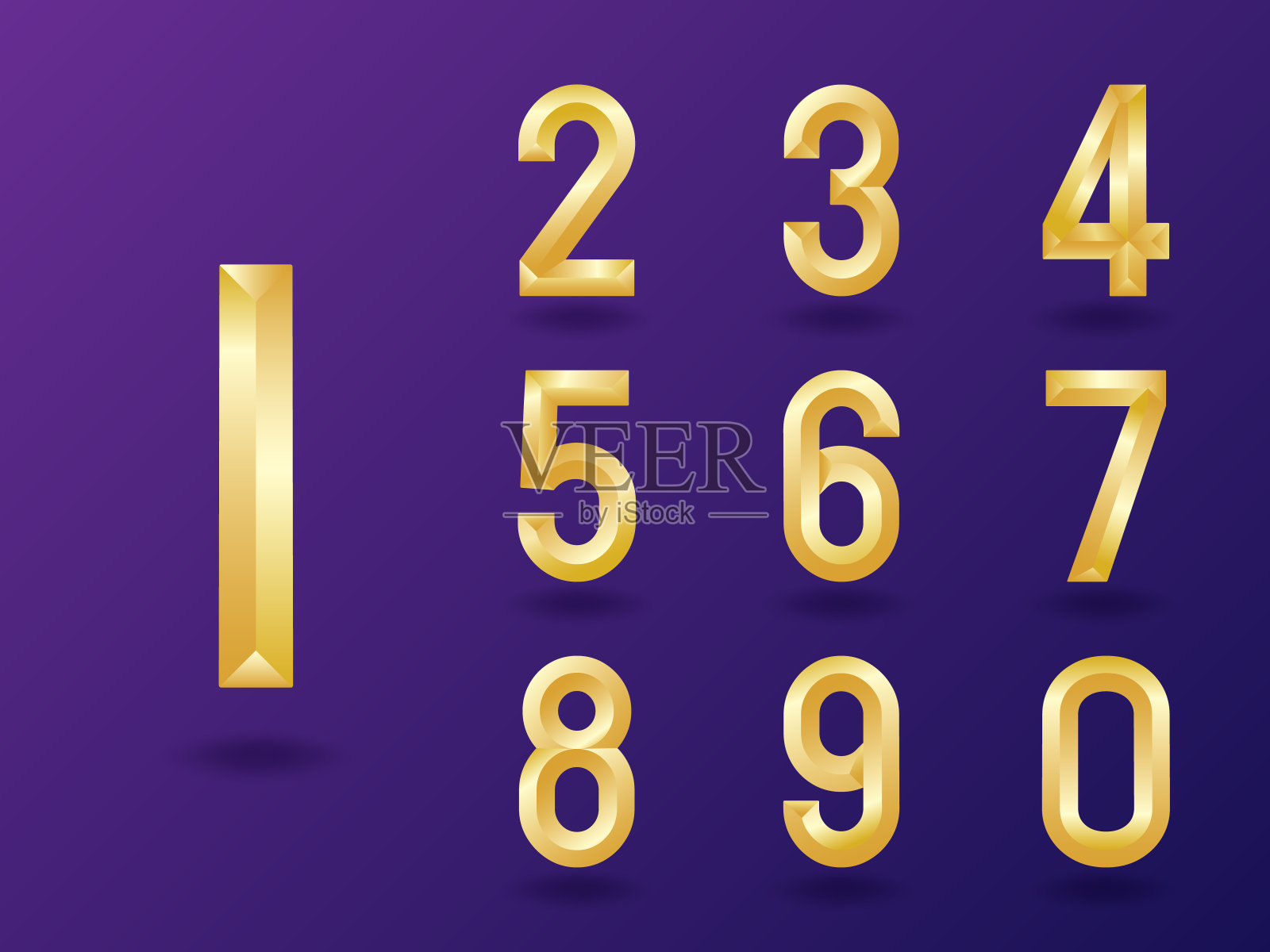 一套3D优雅的黄金数字。插画图片素材