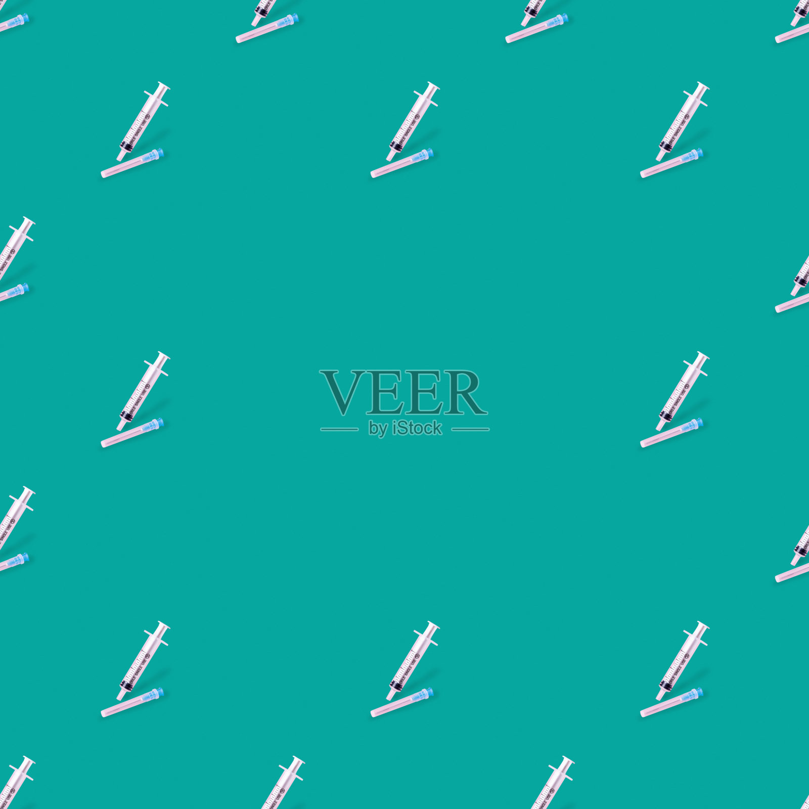 医学和急诊无缝模式。医用注射器上鲜艳的颜色背景。框架。最小的。等距。背景的背景照片摄影图片