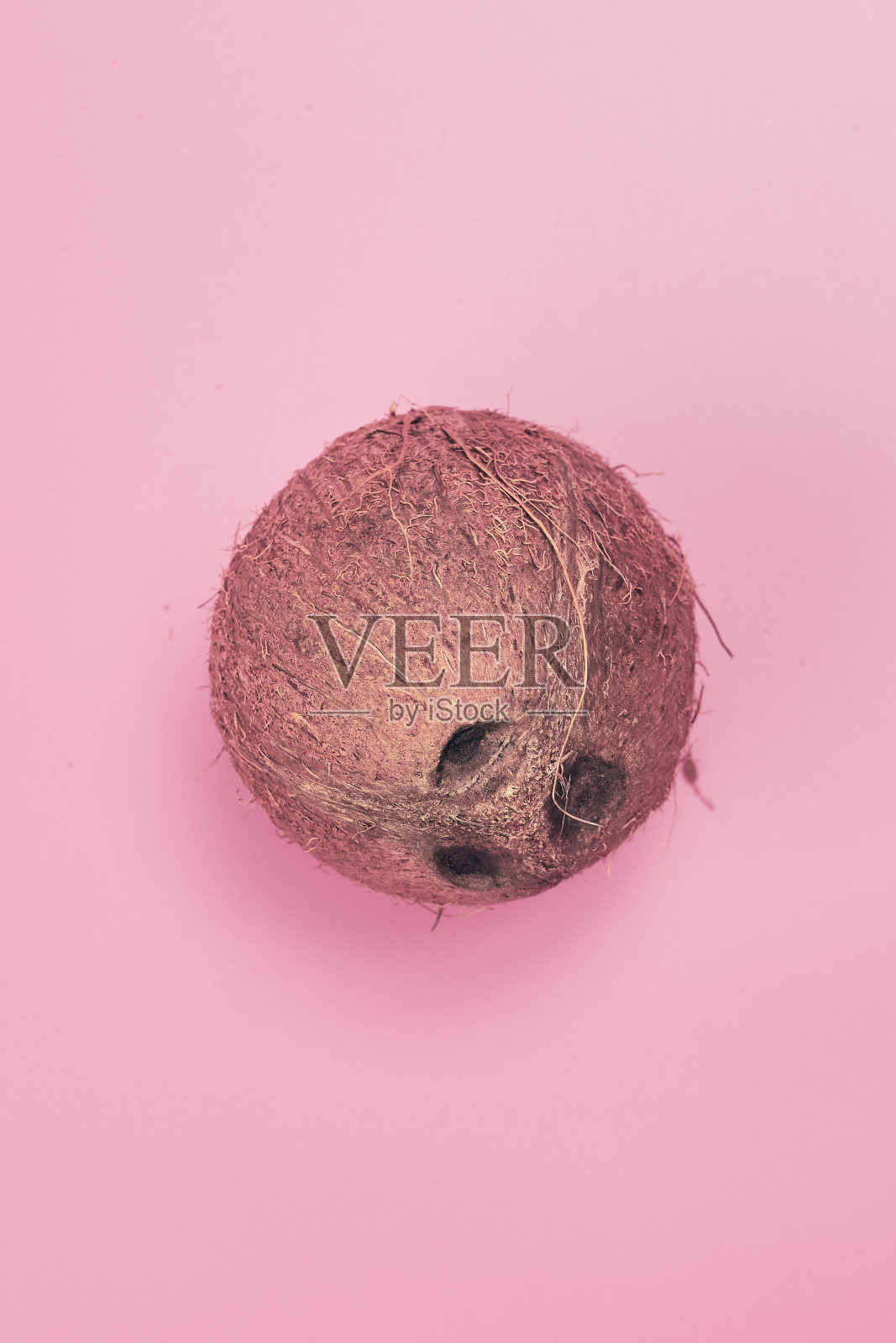 椰子对粉色背景隔离,复制空间,布局照片摄影图片