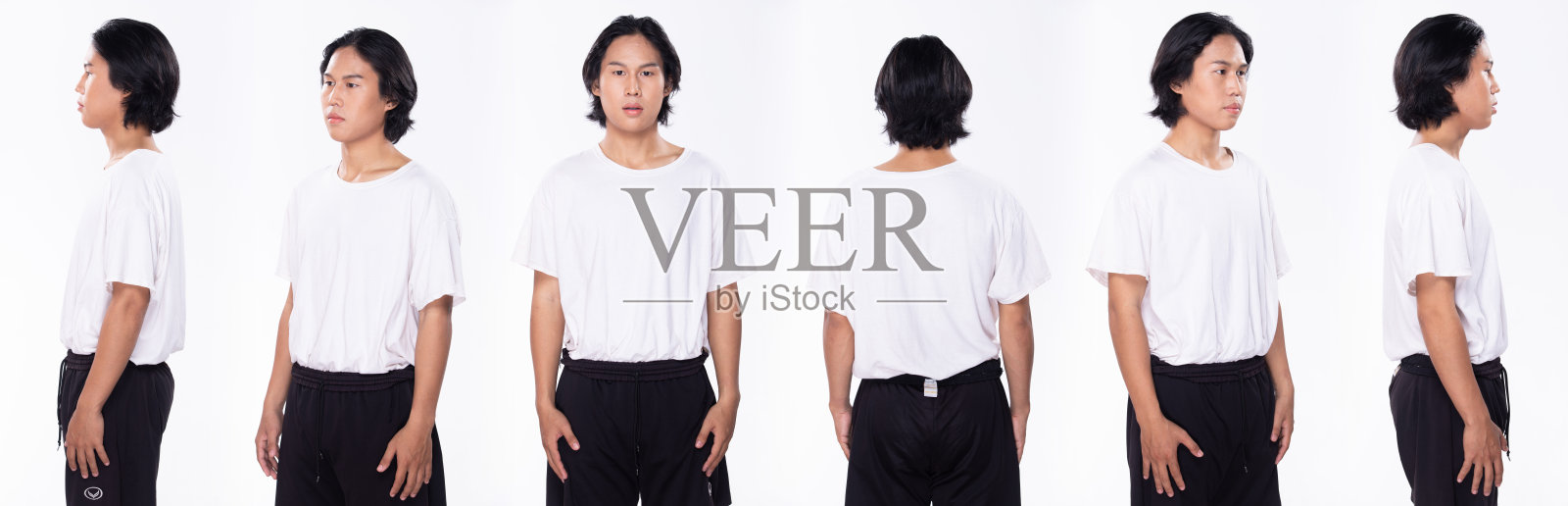 亚洲男子半身人像转后侧后视图转360照片摄影图片