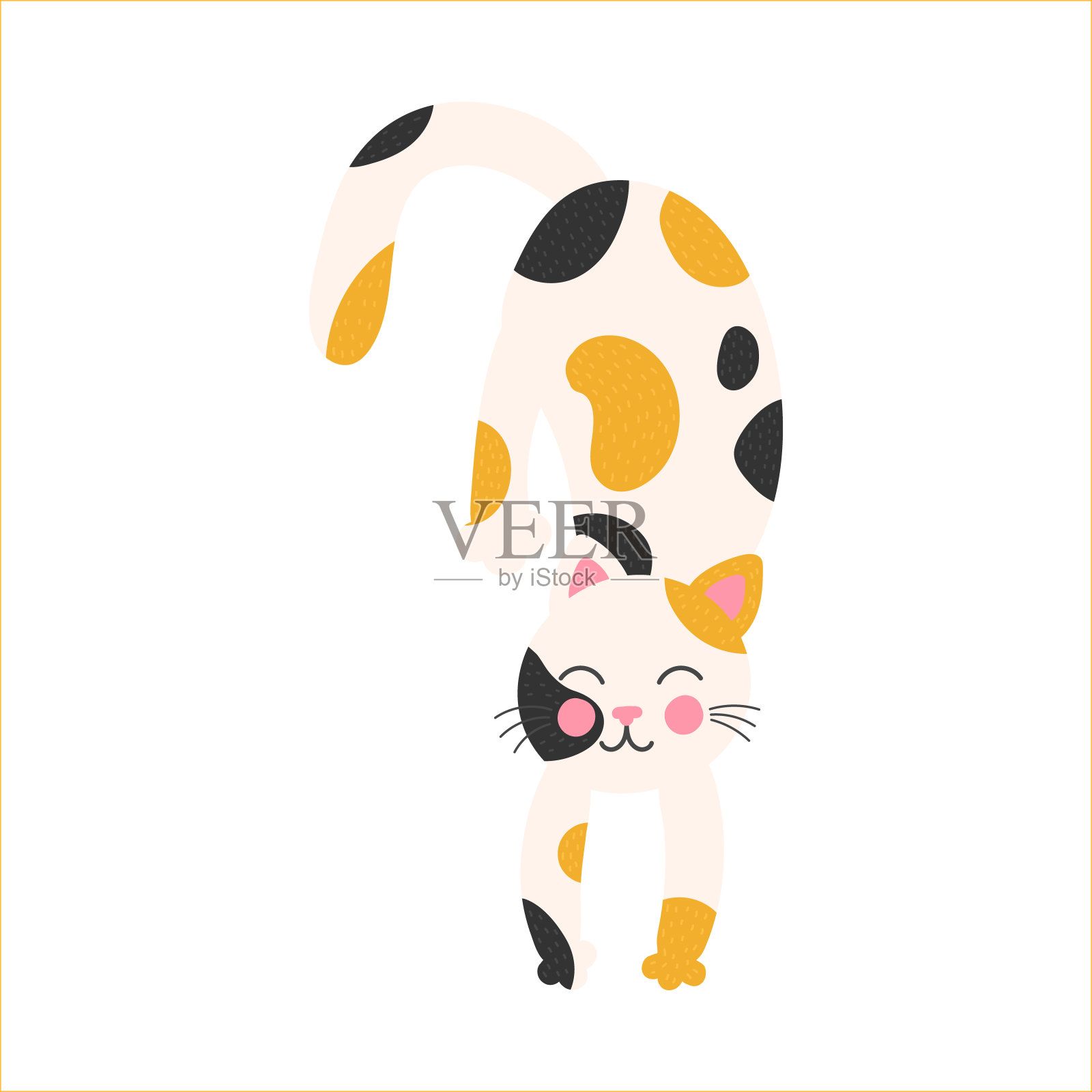 可爱的卡通搞笑猫。为孩子们打印t恤和衣服。孤立在白色背景上。插画图片素材