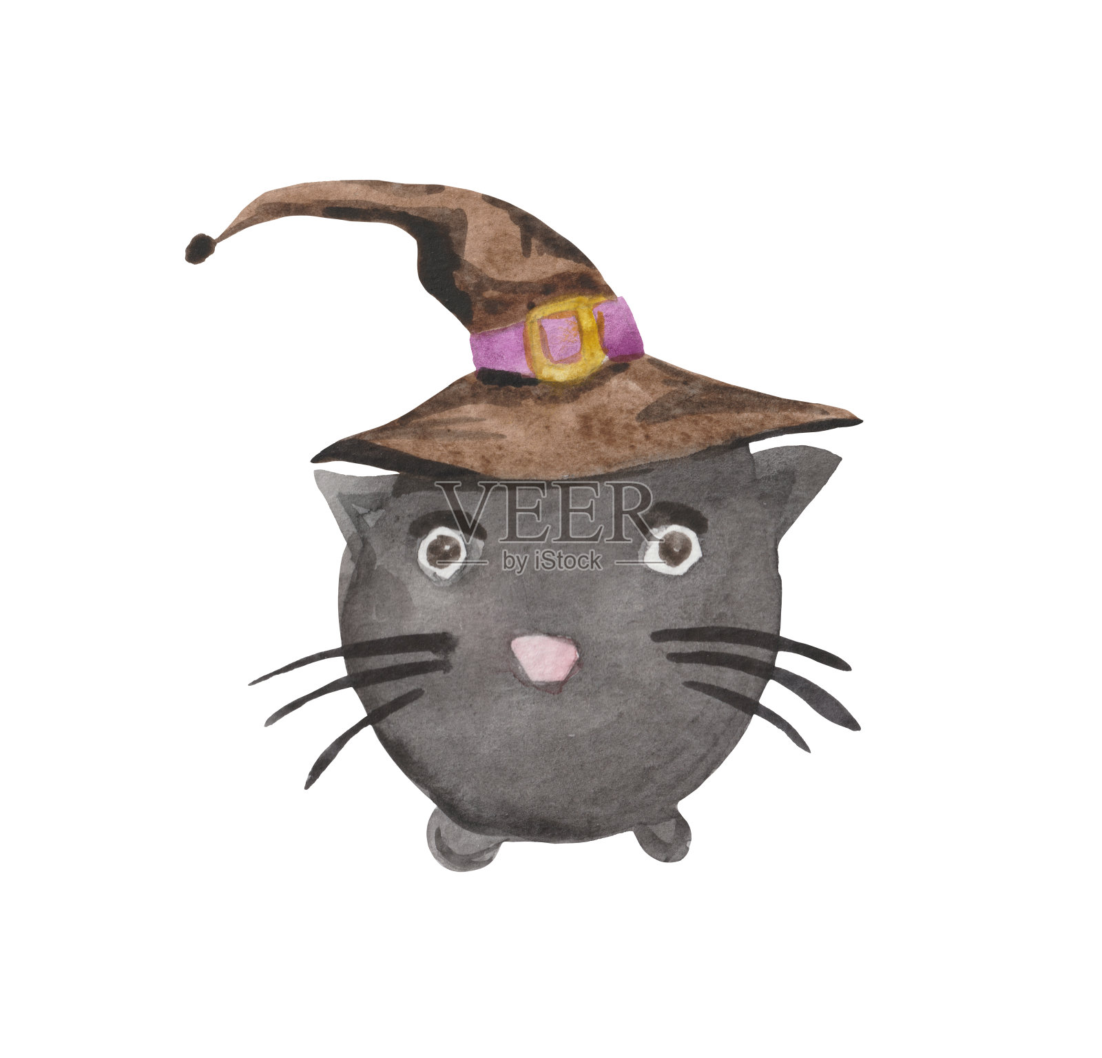 可爱水彩巫婆猫插画图片素材