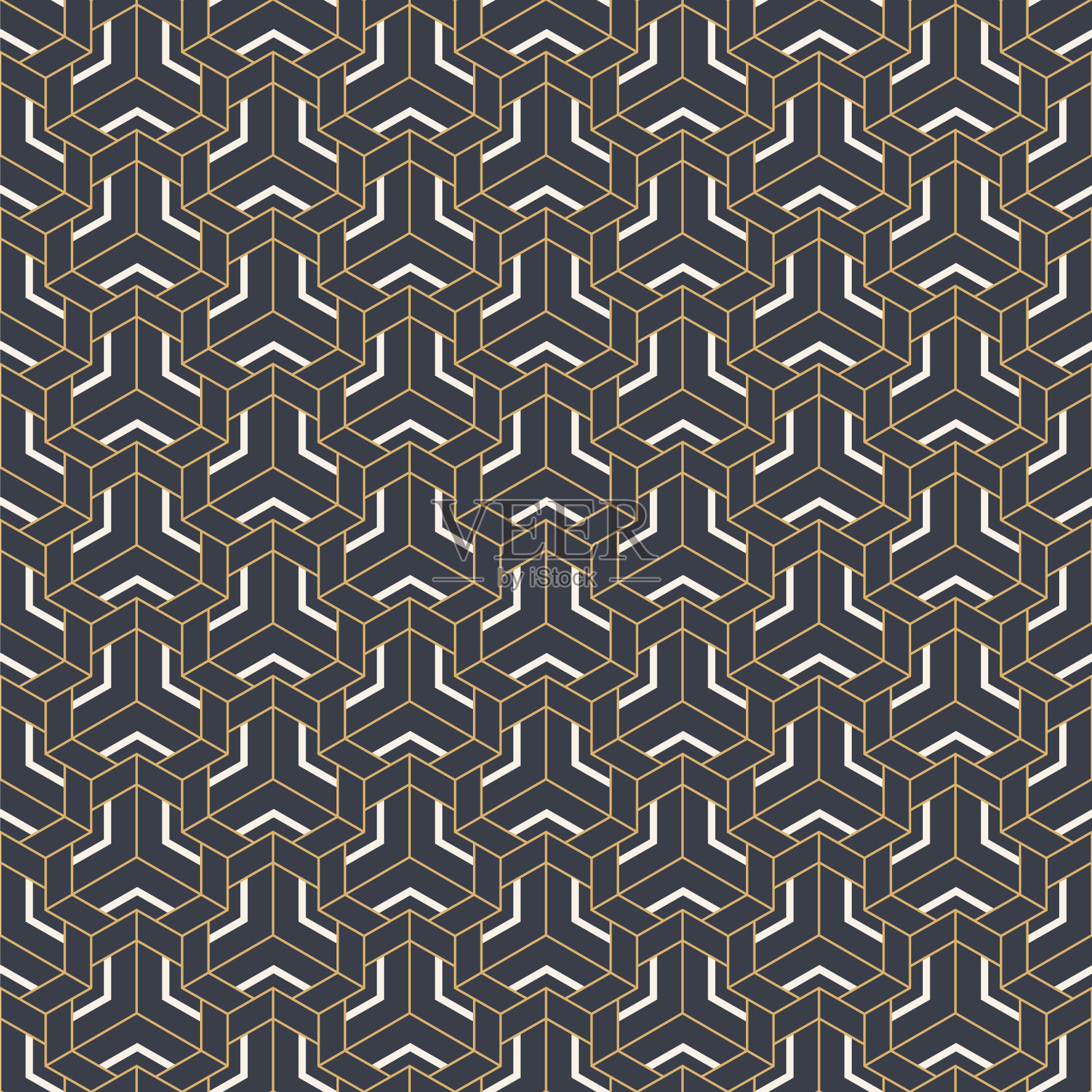 抽象的无缝模式。条纹线性几何瓷砖与三重编织元素。插画图片素材