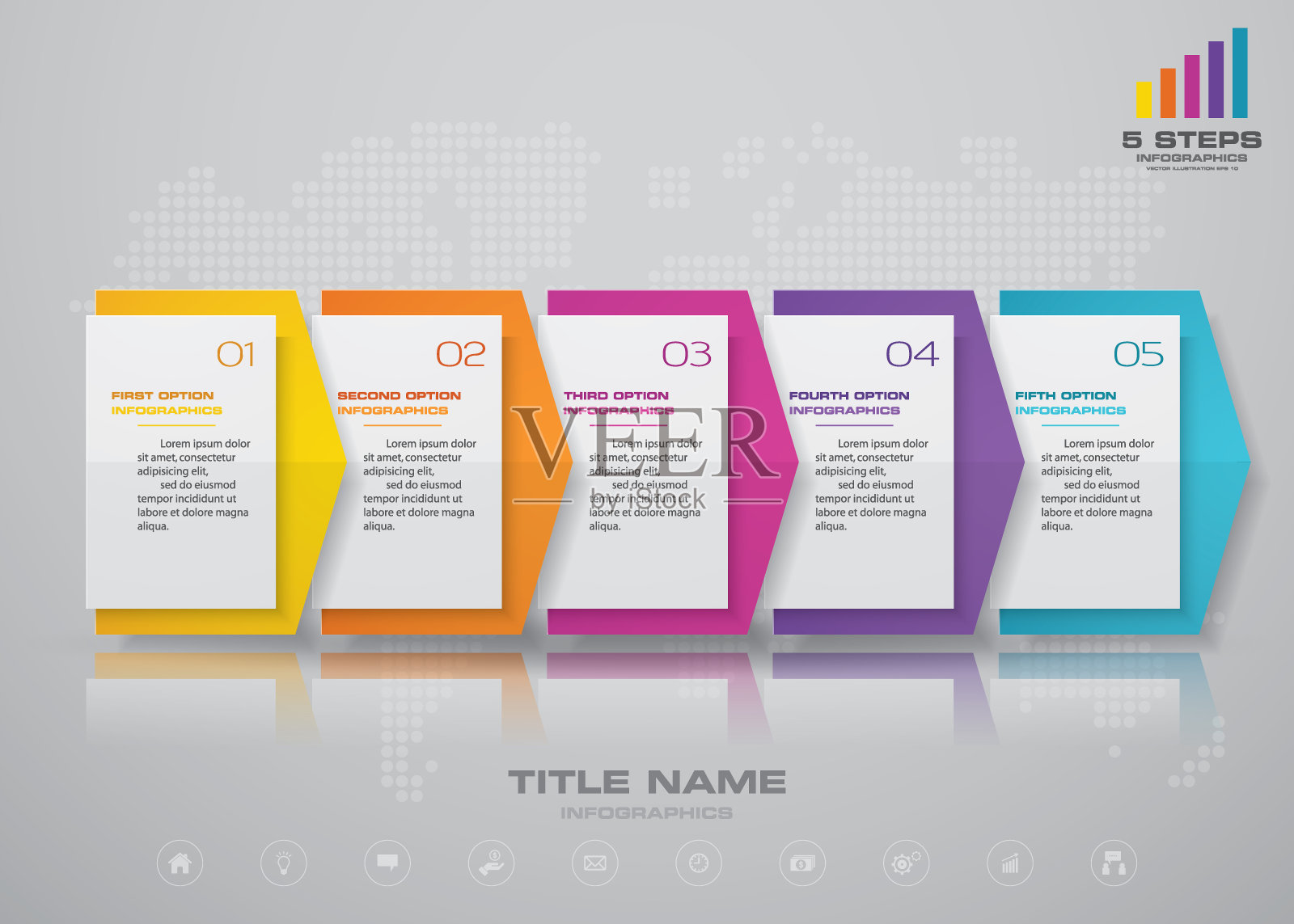 5步时间线信息图表元素。图5步骤。每股收益10。插画图片素材