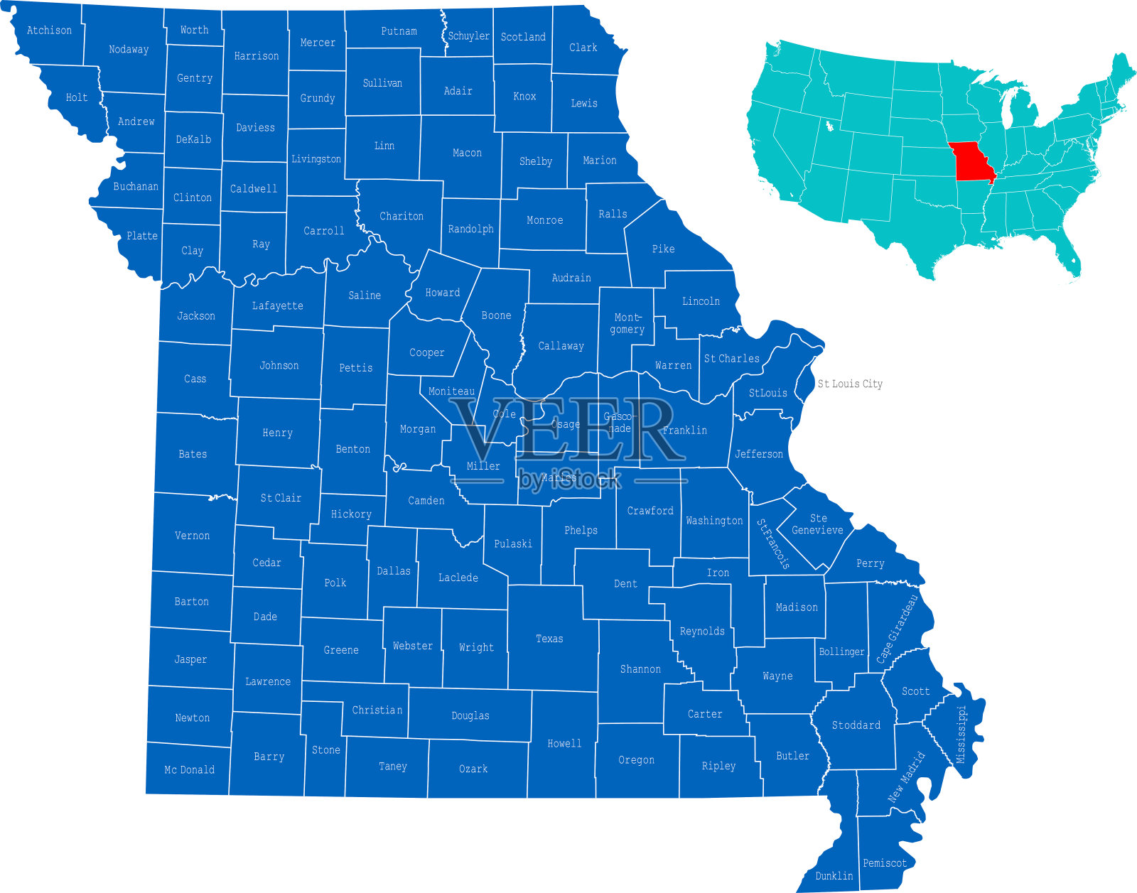 密苏里州地图插画图片素材