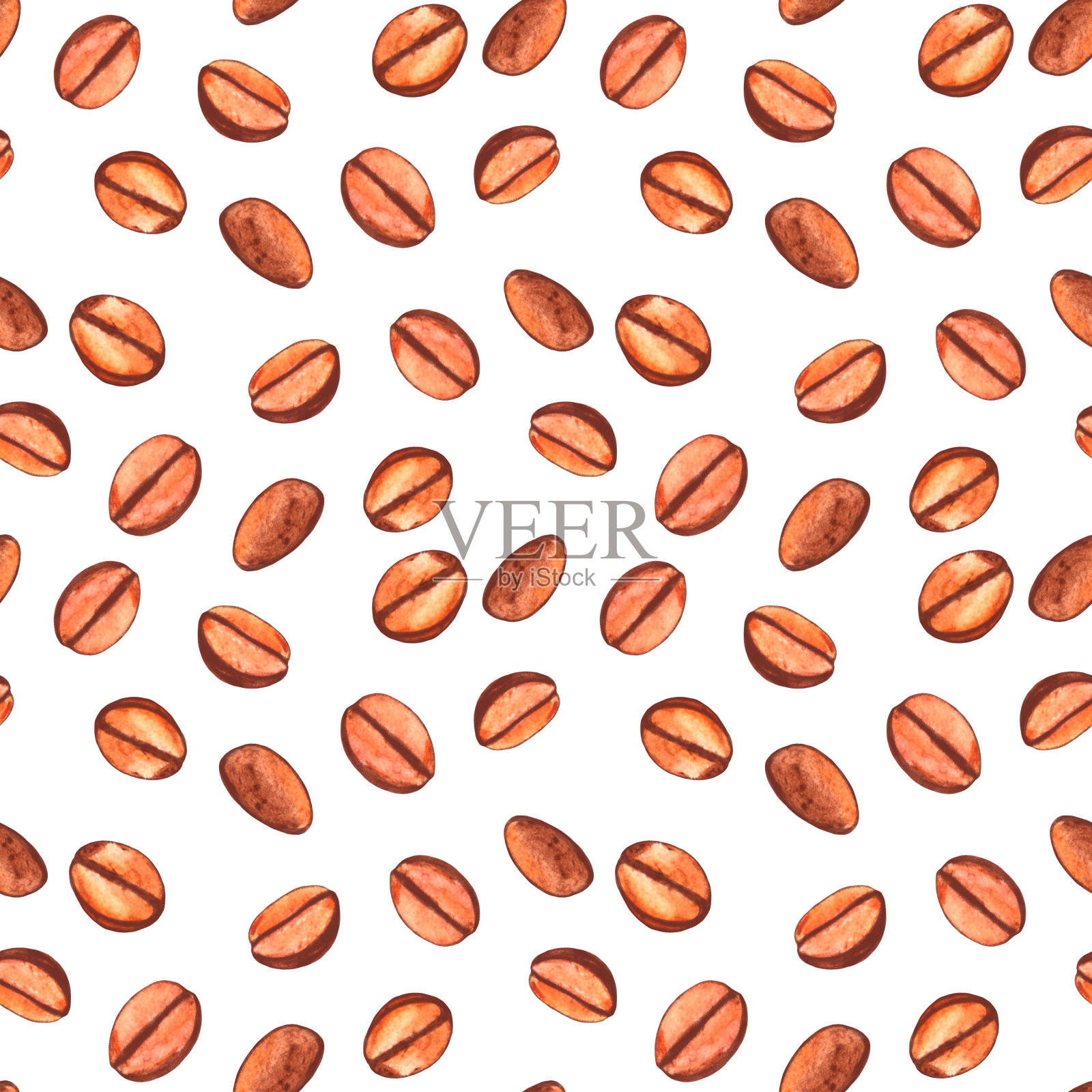 无缝图案与咖啡豆。水彩插图背景的咖啡馆,小酒馆,餐厅,酒吧菜单卡。饮食抽象纹理设计插画图片素材