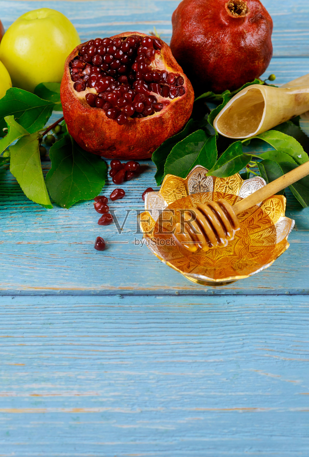 犹太新年或新年的概念。照片摄影图片