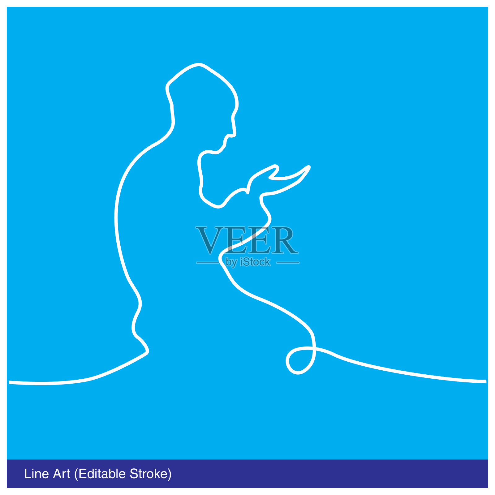 一个男人的轮廓崇拜/祈祷的线条艺术。插画图片素材