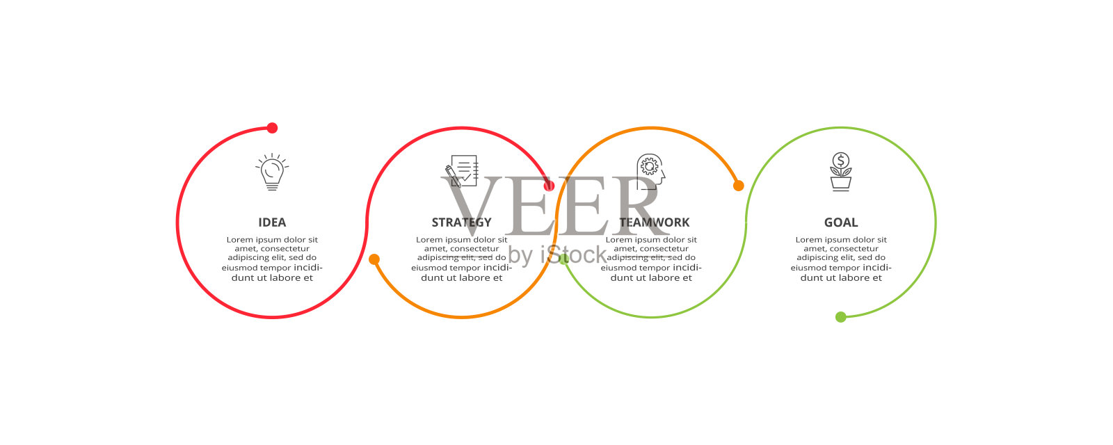 圈元素的图形,图表与4个步骤,选项,部分或过程。模板信息图表,演示。插画图片素材