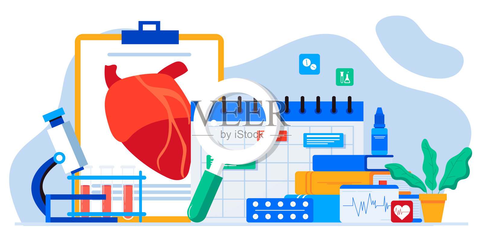 身体检查和心脏病医生,循环系统检查。心脏病人类概念。缺血性心脏病,心电图,扫描,心脏科,冠状动脉疾病插画图片素材