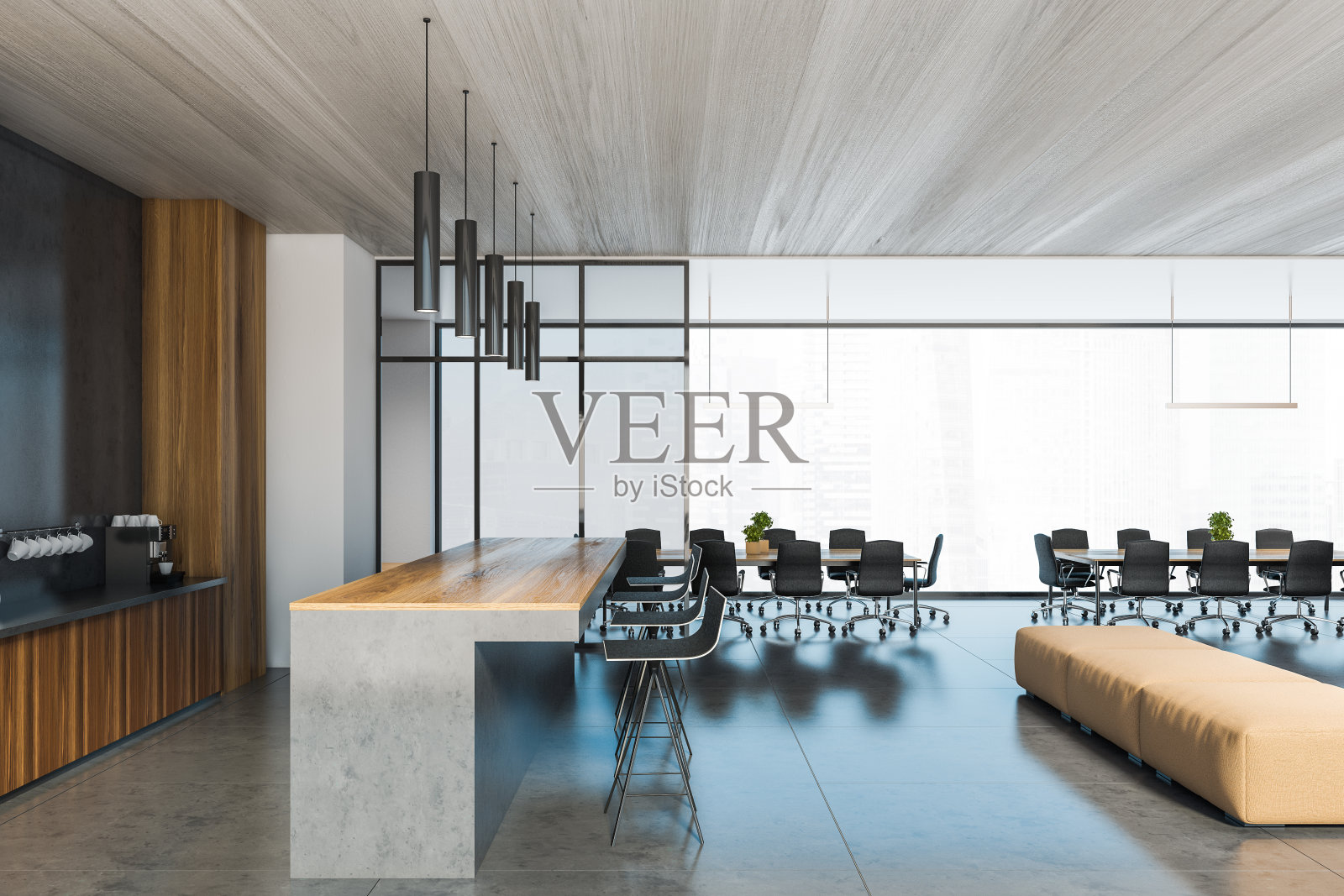 灰色和木制的会议室内部照片摄影图片