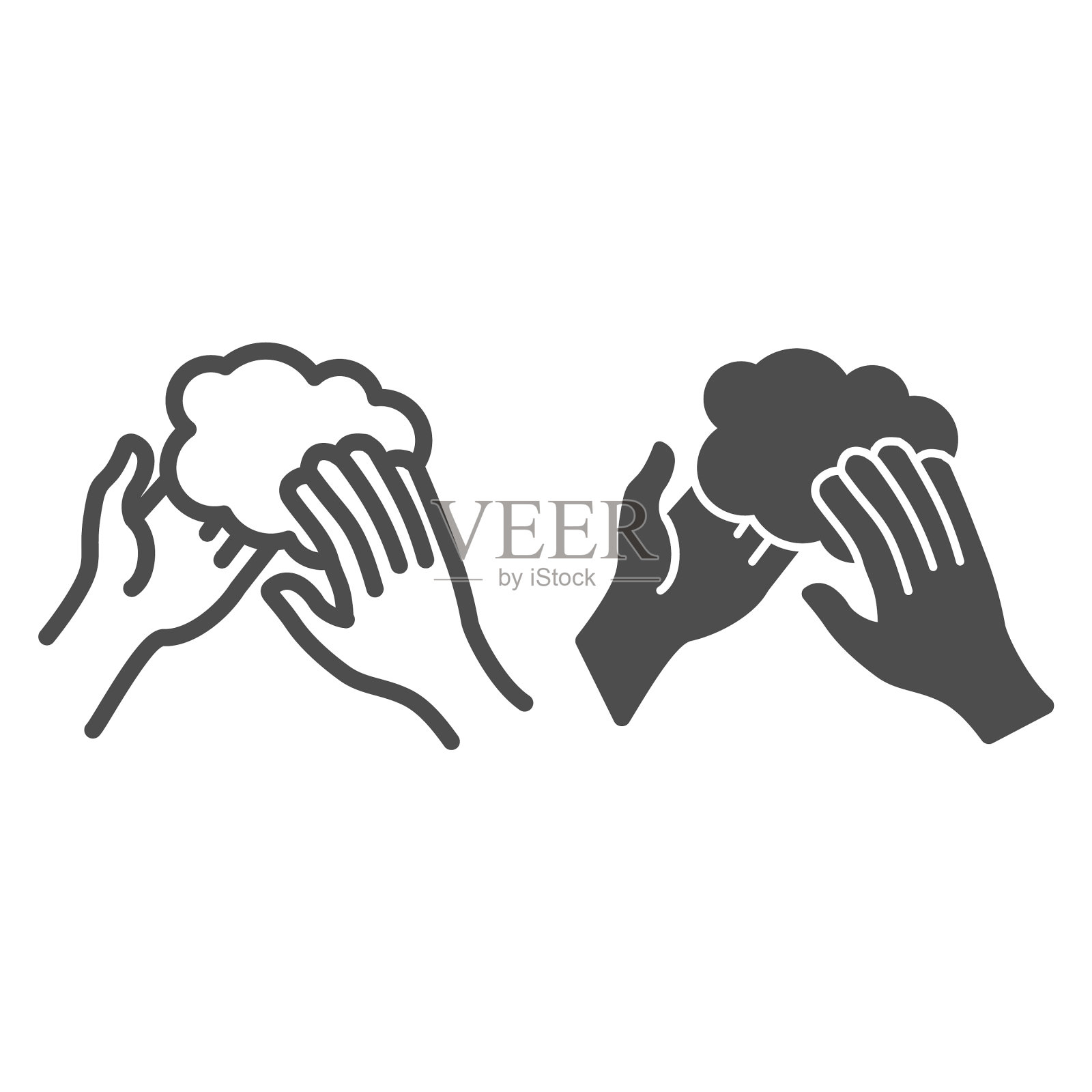 手和泡沫线和固体图标洗手插画图片素材