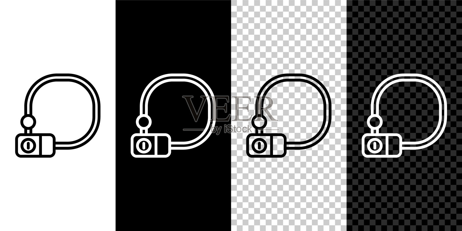 设置线自行车锁U形工业图标孤立在黑白背景上。向量图标素材