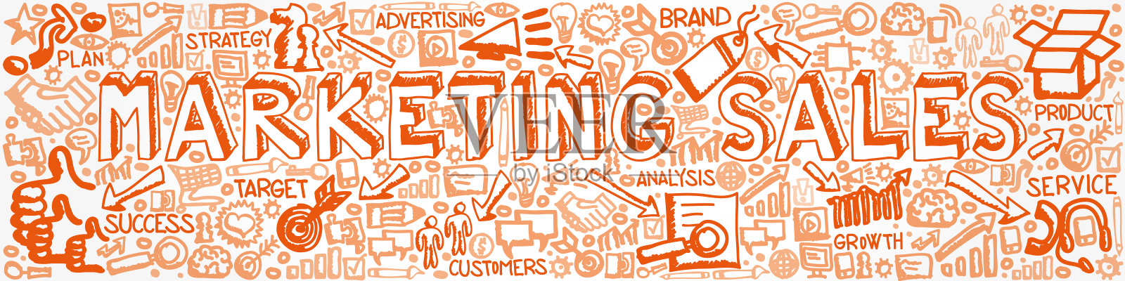 矢量插图蓝色图标与营销概念插画图片素材