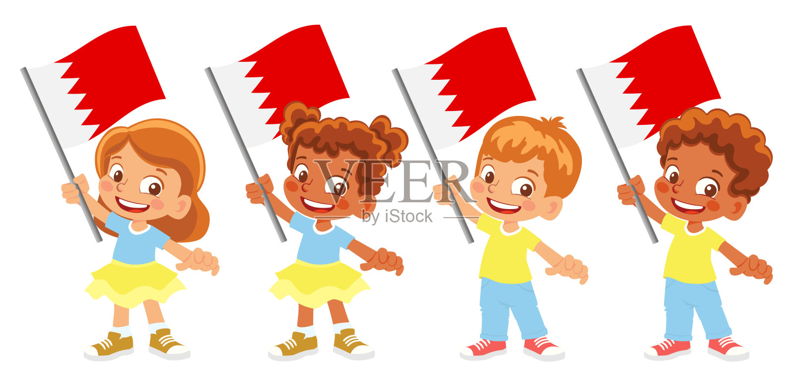 手持巴林国旗的孩子设计元素图片