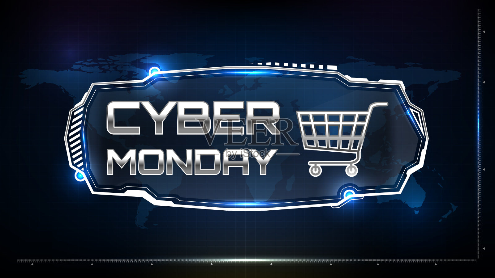 抽象的未来主义背景的网络星期一标志文本与科幻hud元素UI设计模板素材