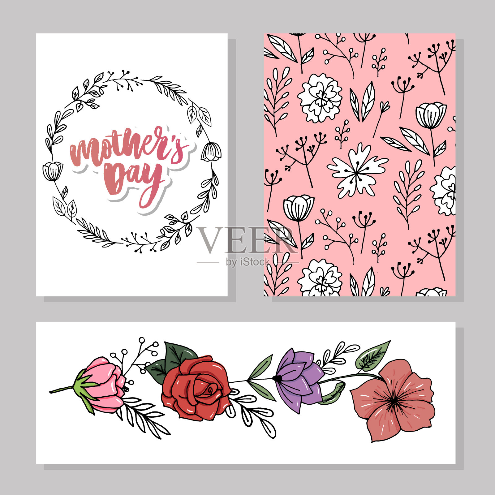 母亲节快乐优雅的字体粉红色横幅插画图片素材