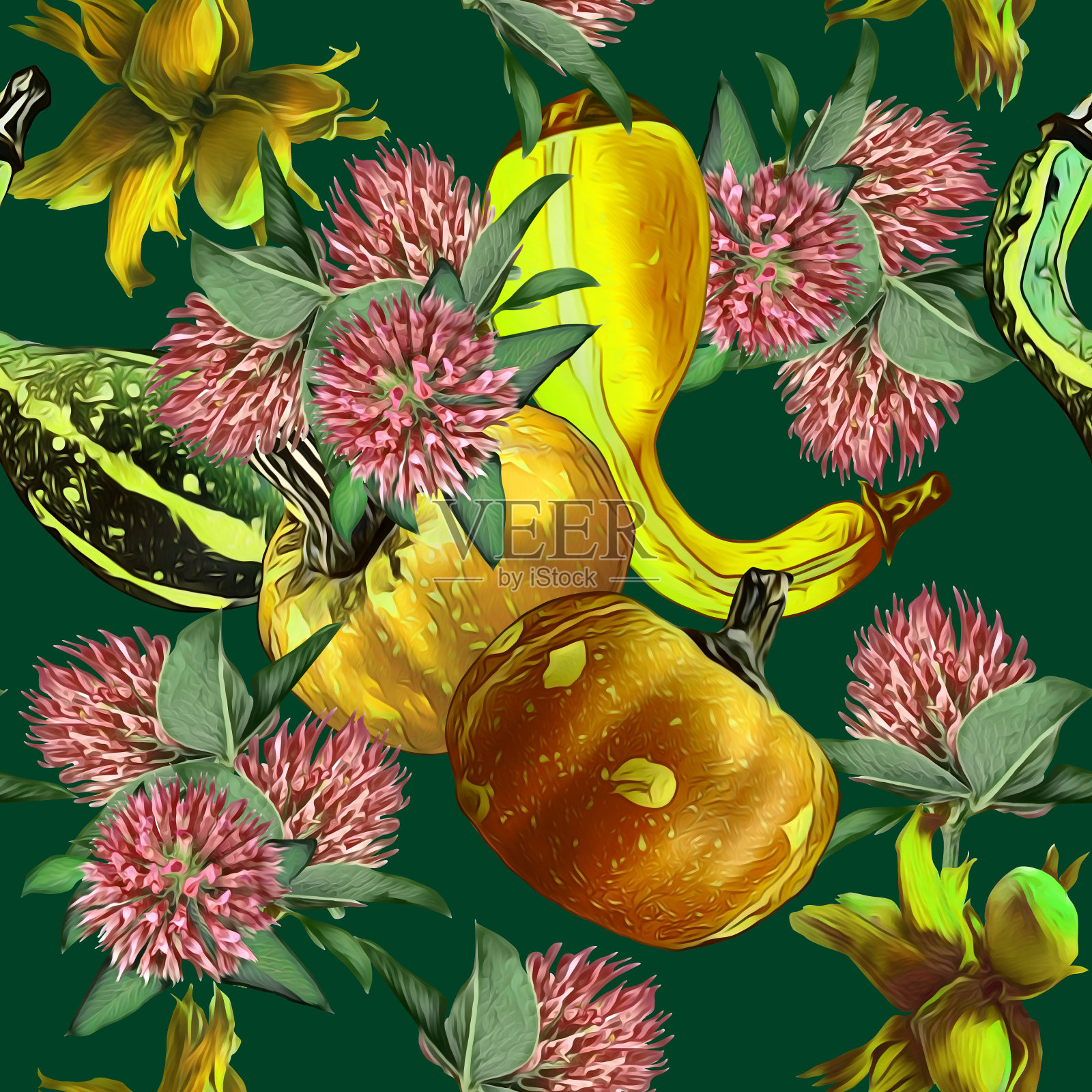 秋季植物无缝图案。插画图片素材