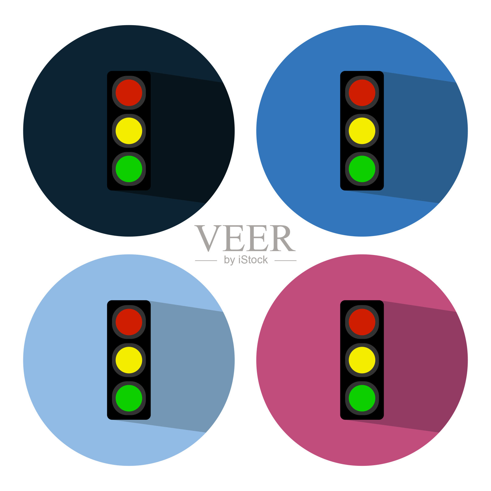 红绿灯图标有长长的阴影,平面设计。矢量插图。图标素材
