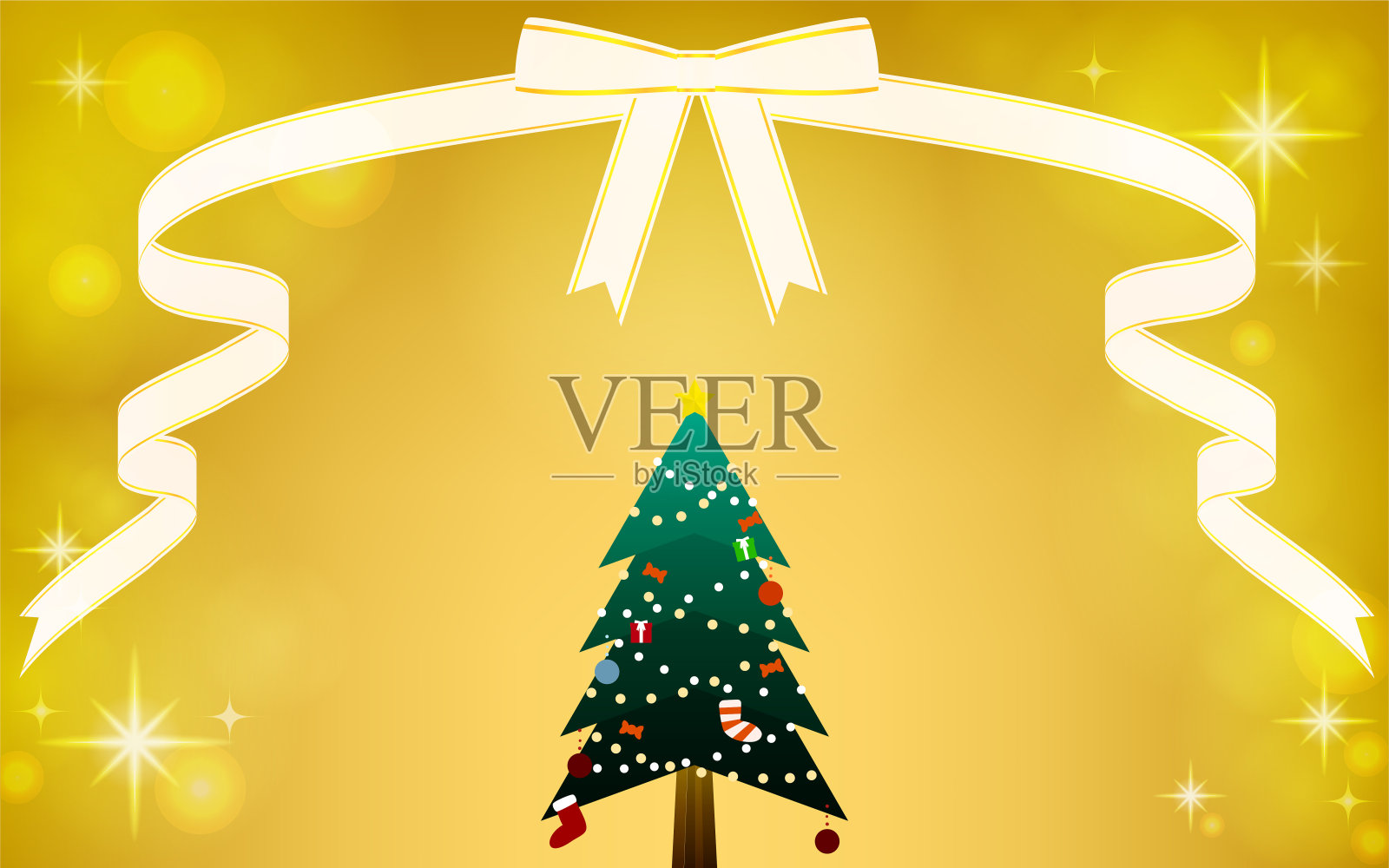 用丝带装饰的圣诞树插画图片素材