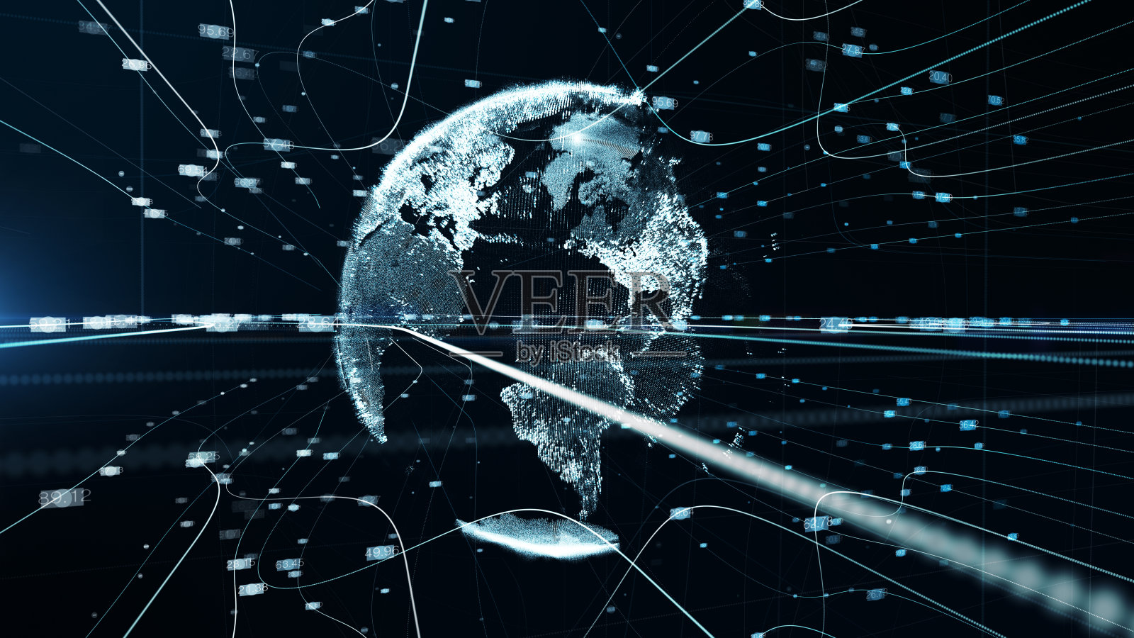 白蓝色地球粒子数据网络数字技术概念。照片摄影图片