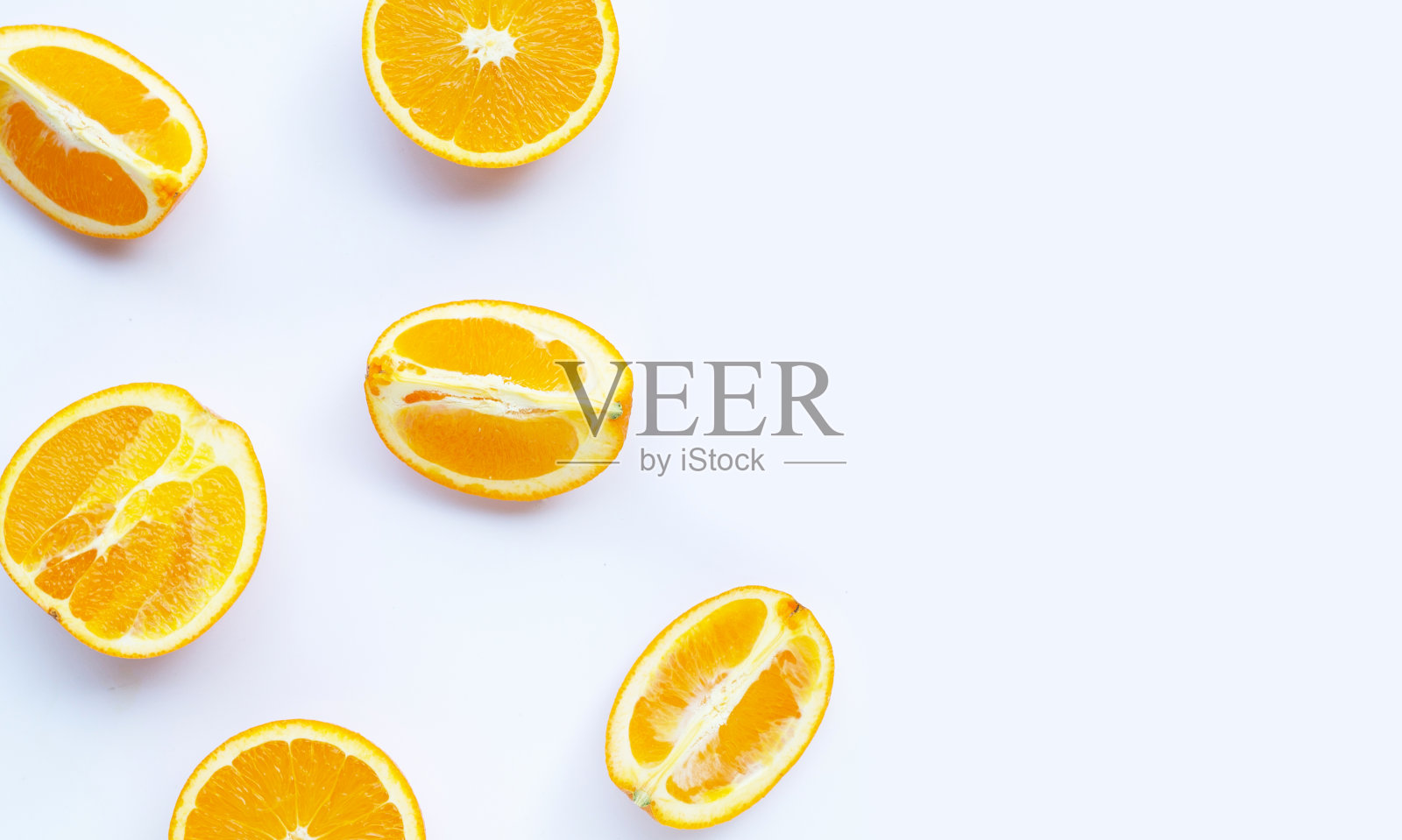 高维生素C,多汁甜。新鲜的橙色水果在白色。照片摄影图片