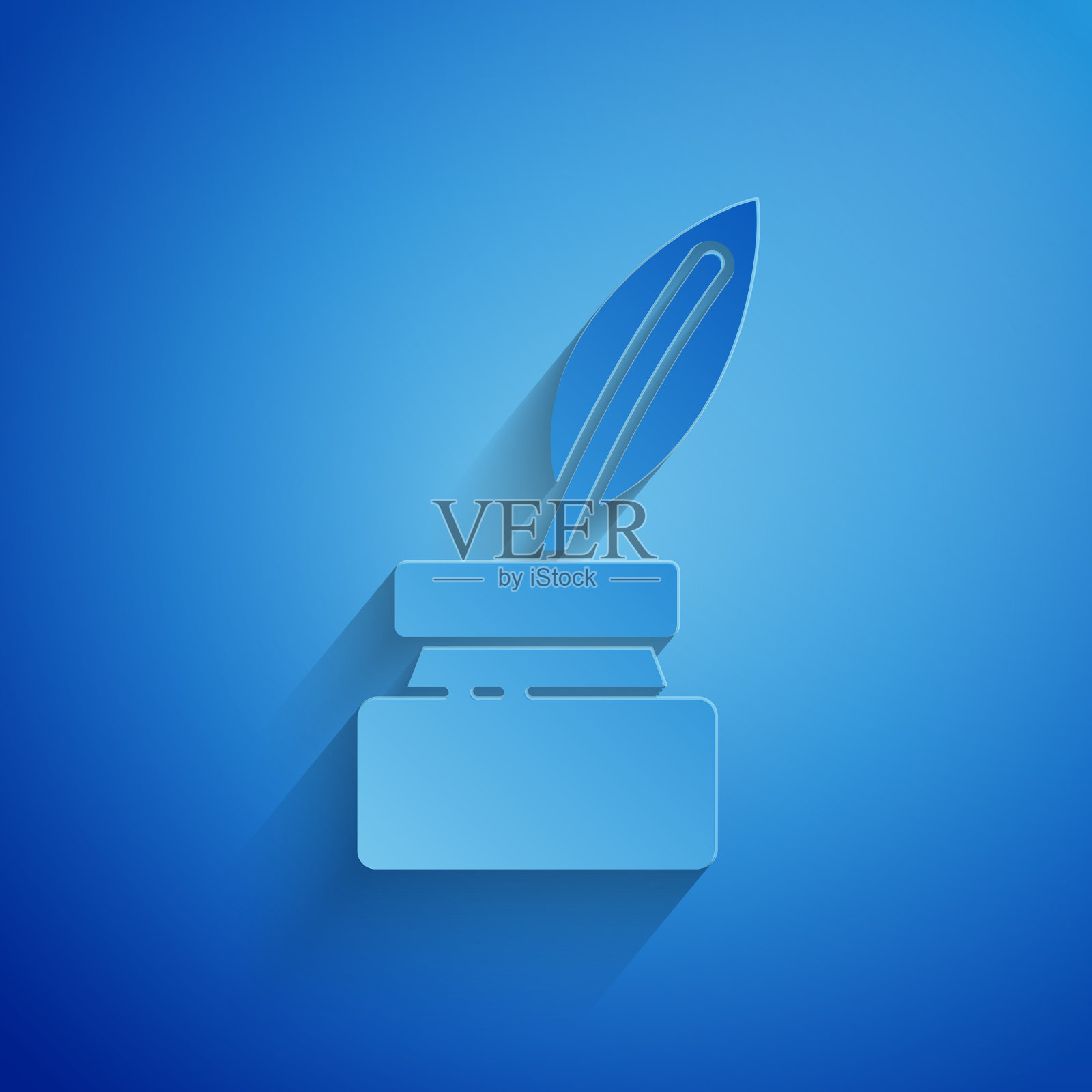 纸切割羽毛和墨井图标隔离上插画图片素材