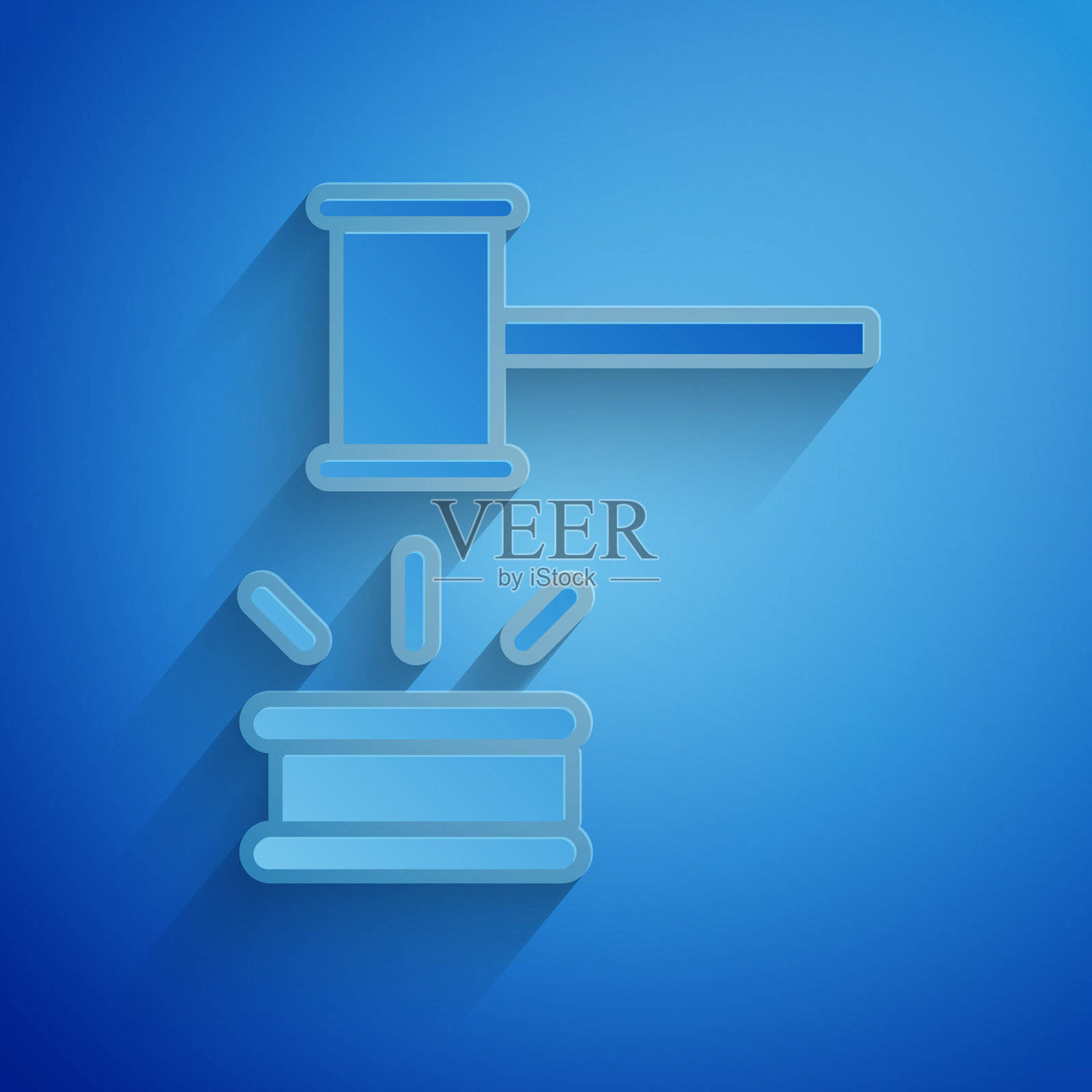 纸割法官的小木槌图标孤立在蓝色插画图片素材