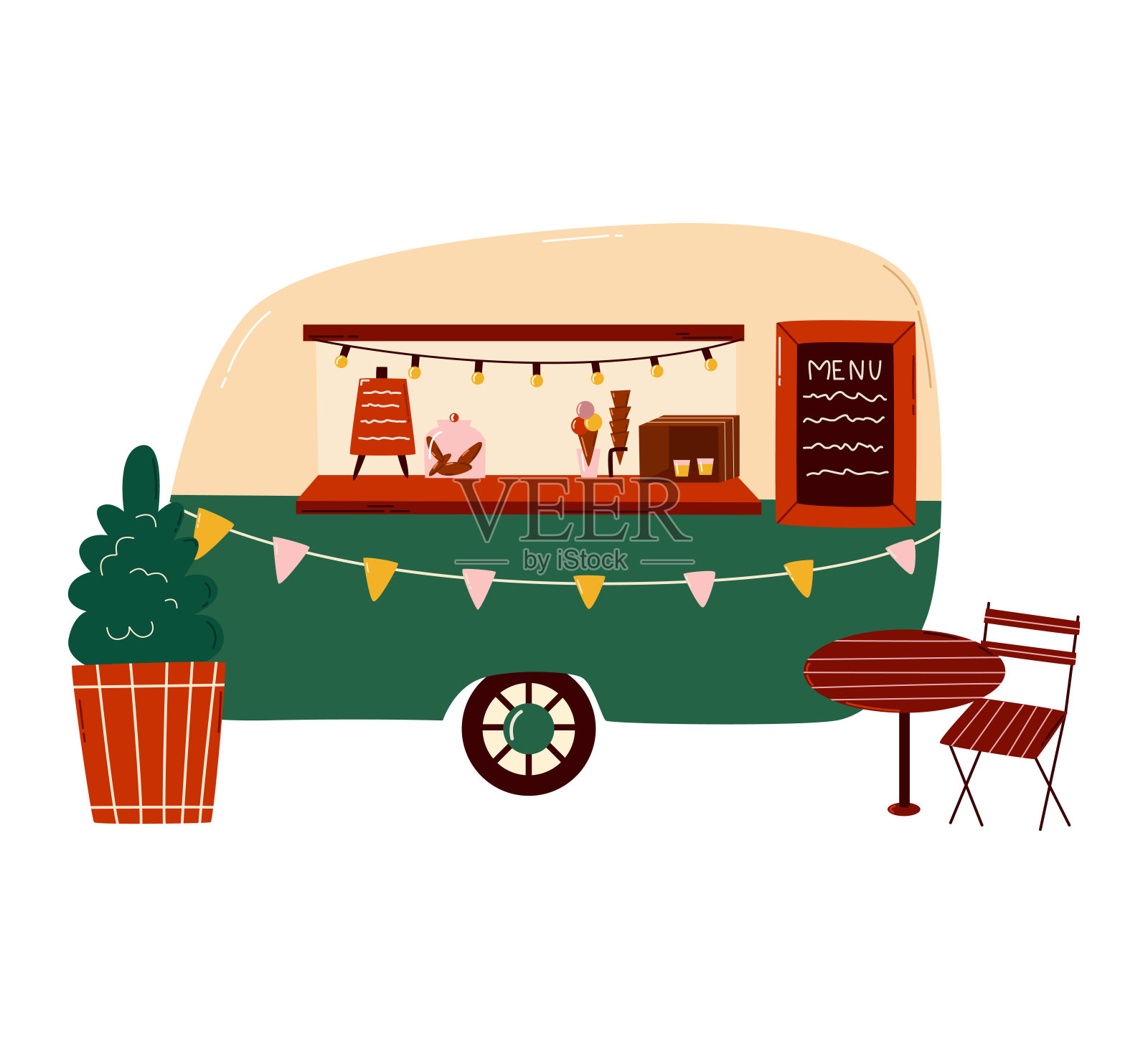 货车拖车夏季旅游,旅游营,现代交通,游客汽车,卡通矢量插图,孤立的白色。插画图片素材