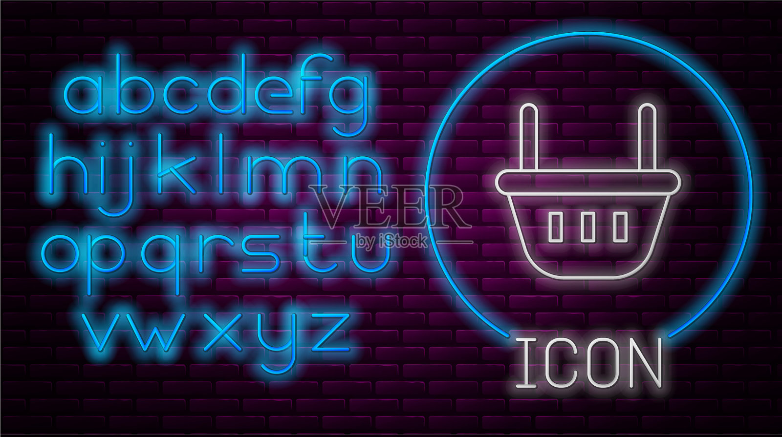 发光的霓虹线购物篮图标孤立上插画图片素材