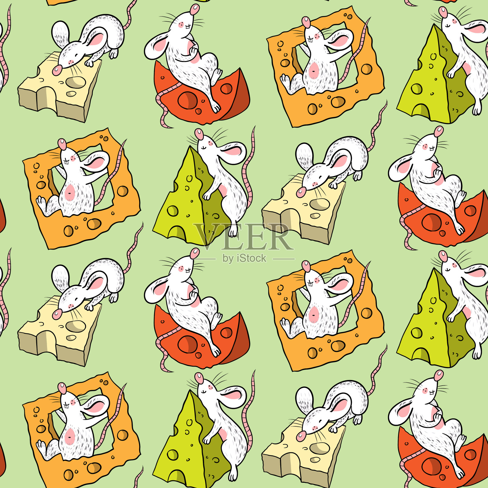 无缝模式与老鼠和彩色奶酪插画图片素材