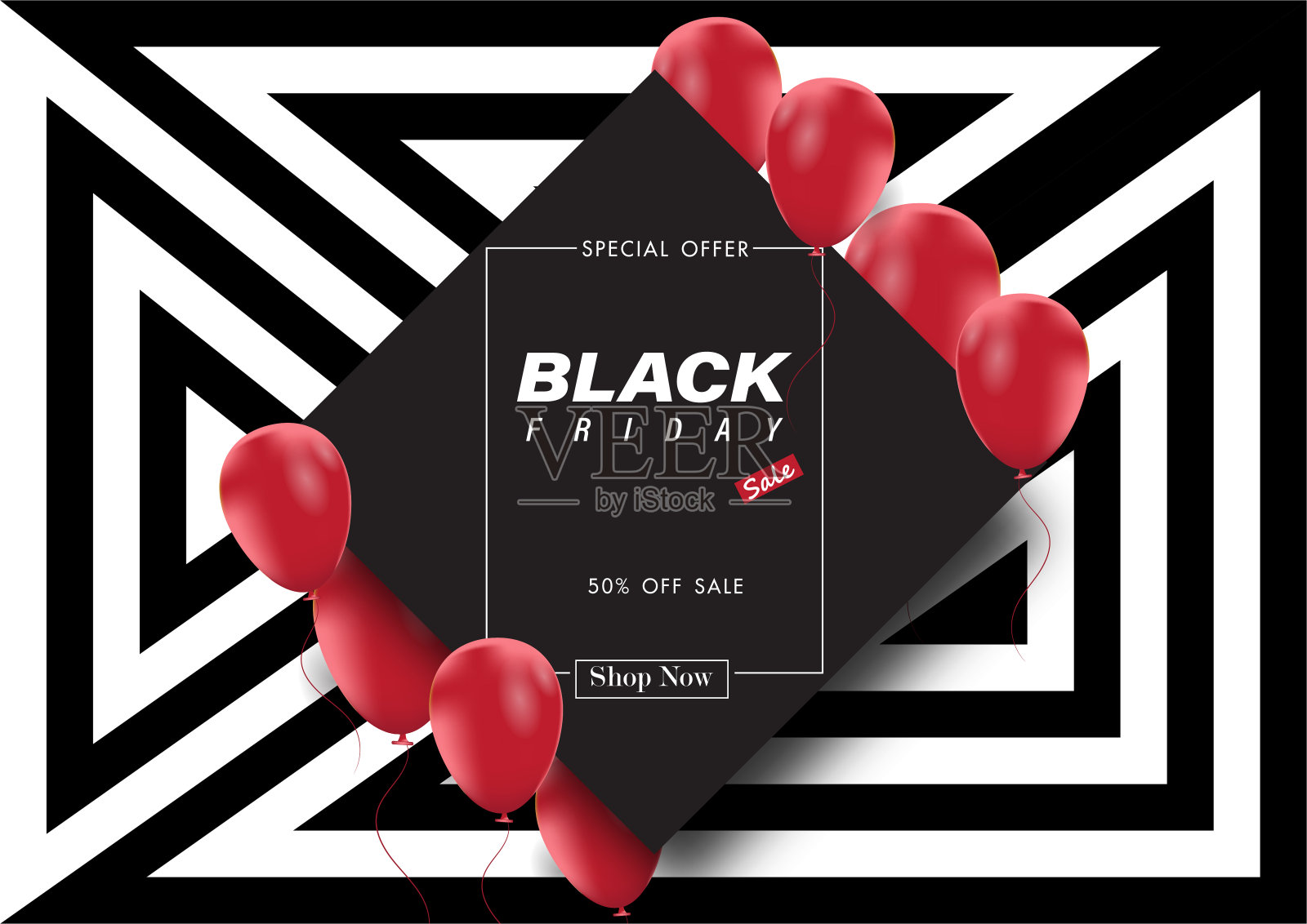 黑色星期五的销售横幅与气球和抽象的背景。社交媒体矢量插图模板网站和移动网站开发,电子邮件和时事通讯设计设计元素图片