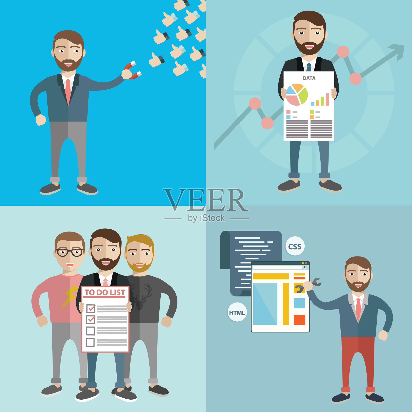 有任务的商人,多任务处理,市场营销,办公室工作和大学的概念插画图片素材