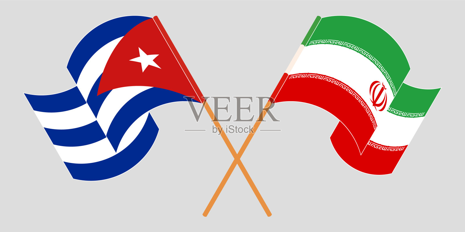 挥舞着伊朗和古巴的国旗插画图片素材