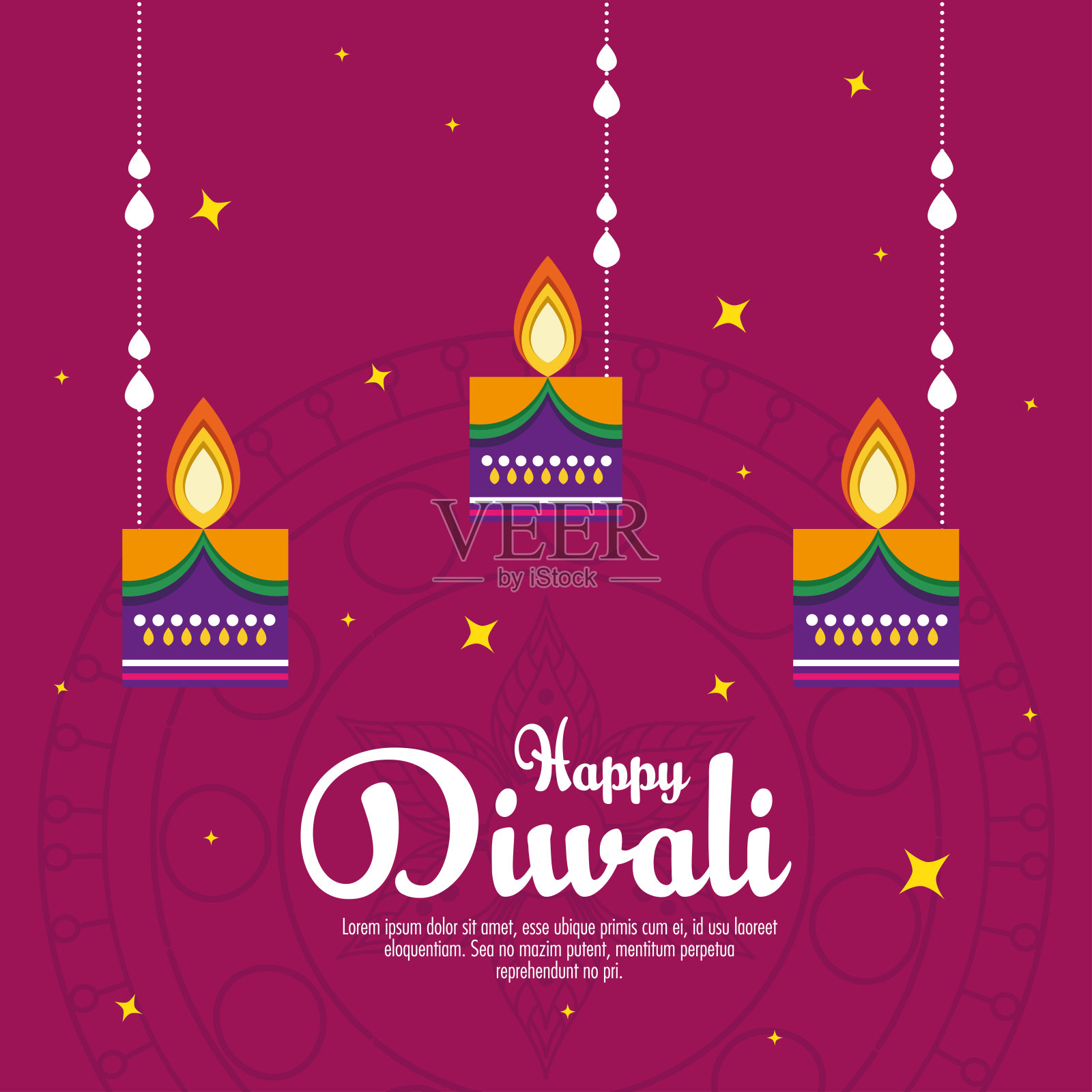 挂着蜡烛的排灯节横幅设计模板素材