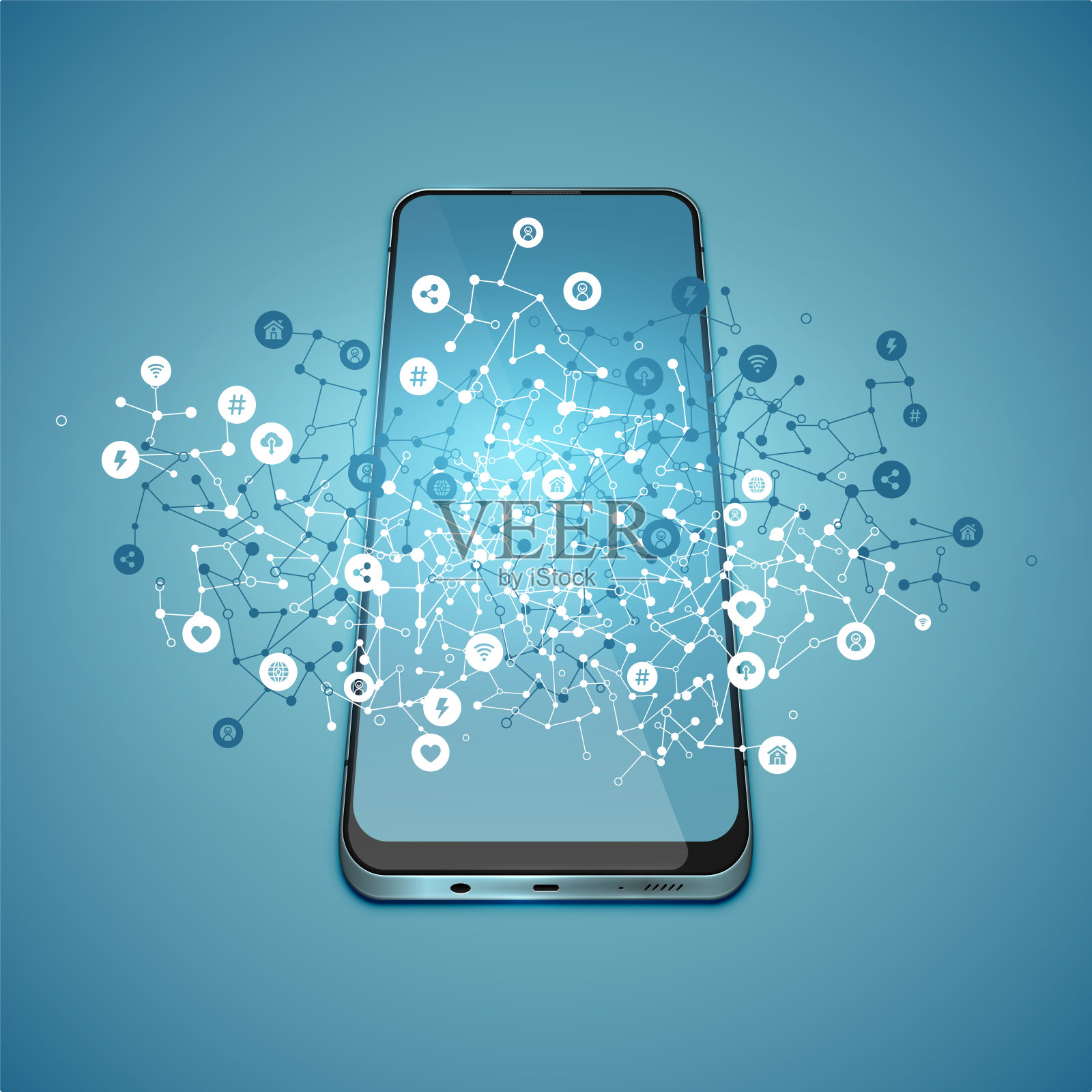 现实的高细节智能手机与连接,矢量插图插画图片素材