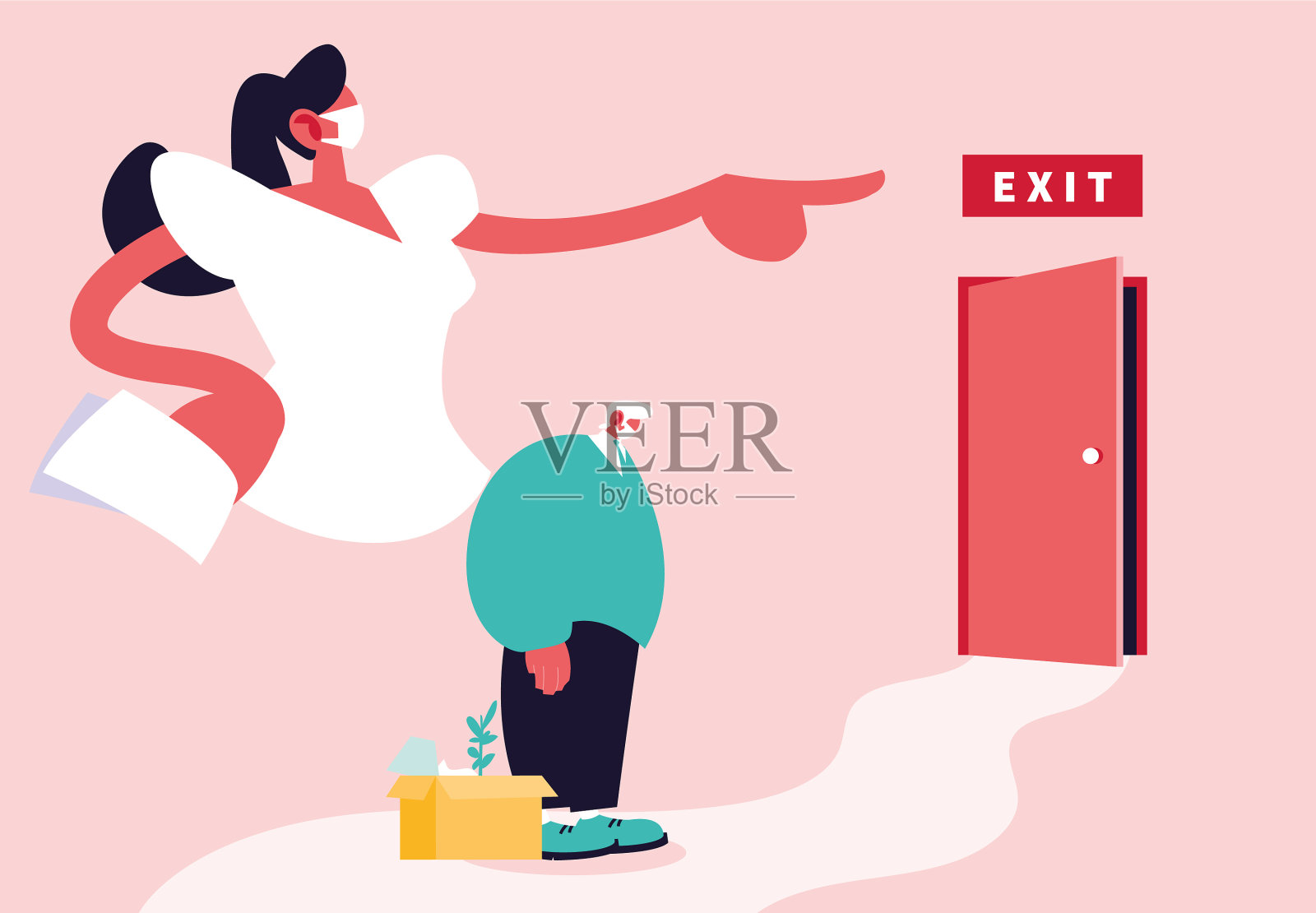 大老板指着门口失业的人插画图片素材