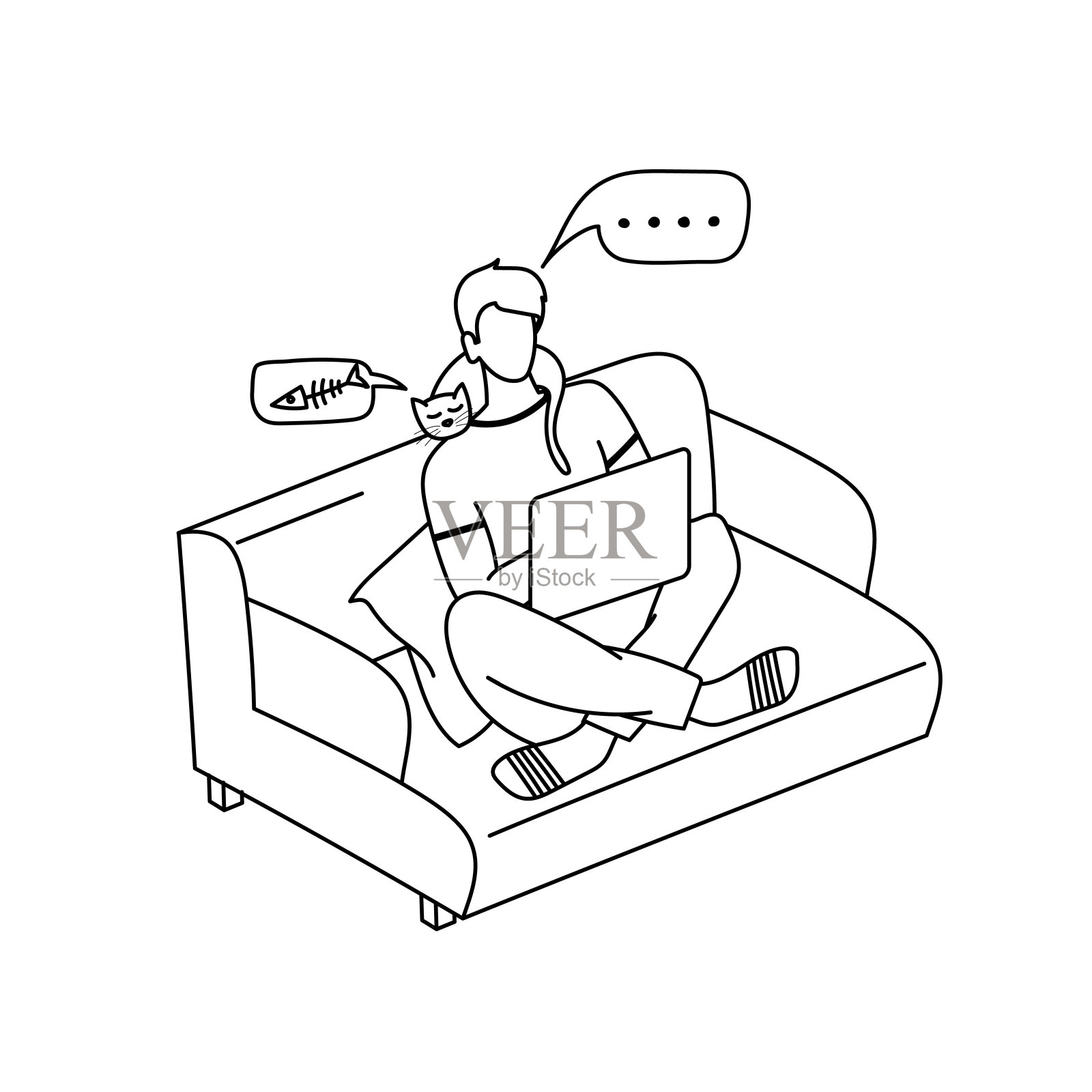 在家工作概念涂鸦集。向量。插画图片素材