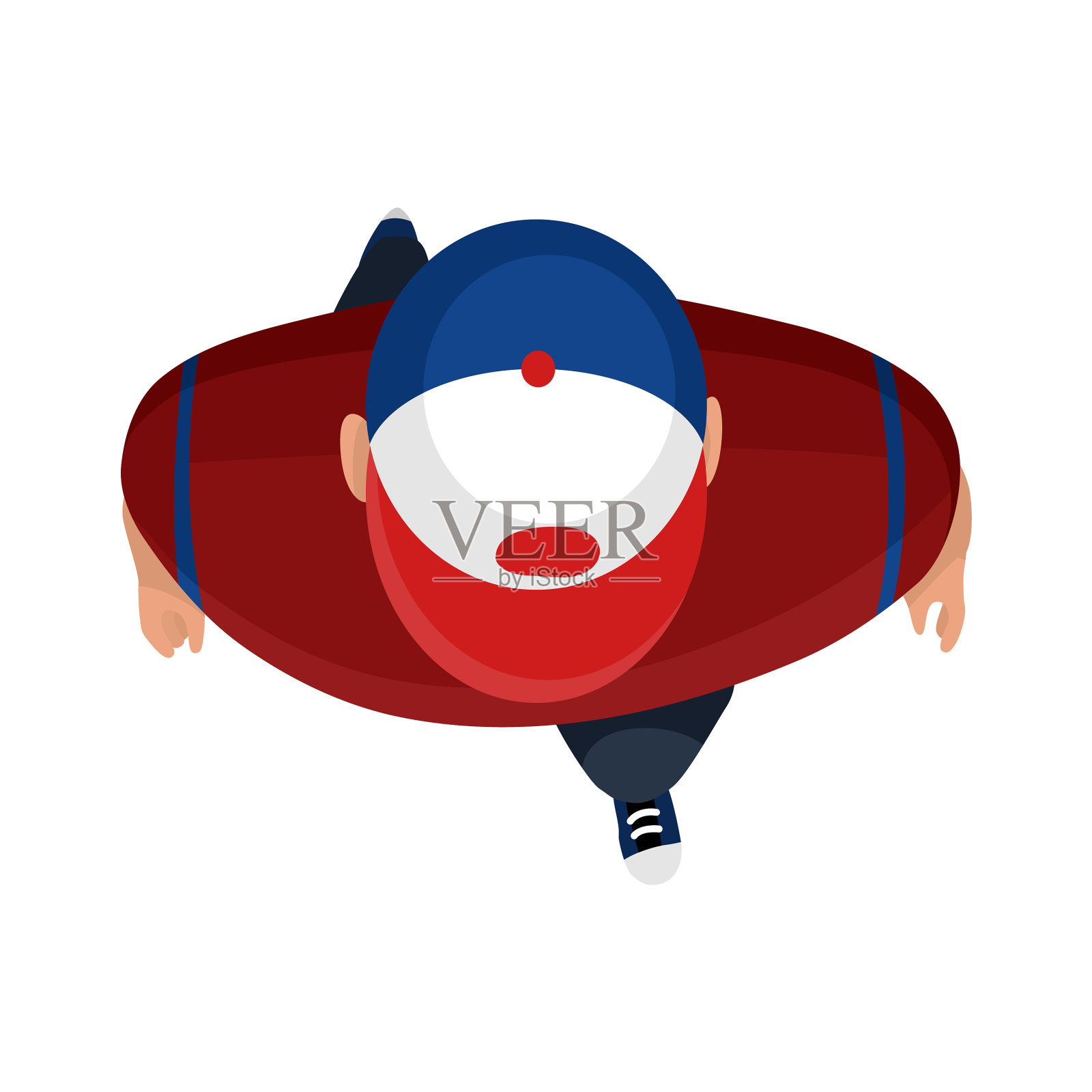 顶视图人的年轻人与帽子上的白色设计元素图片