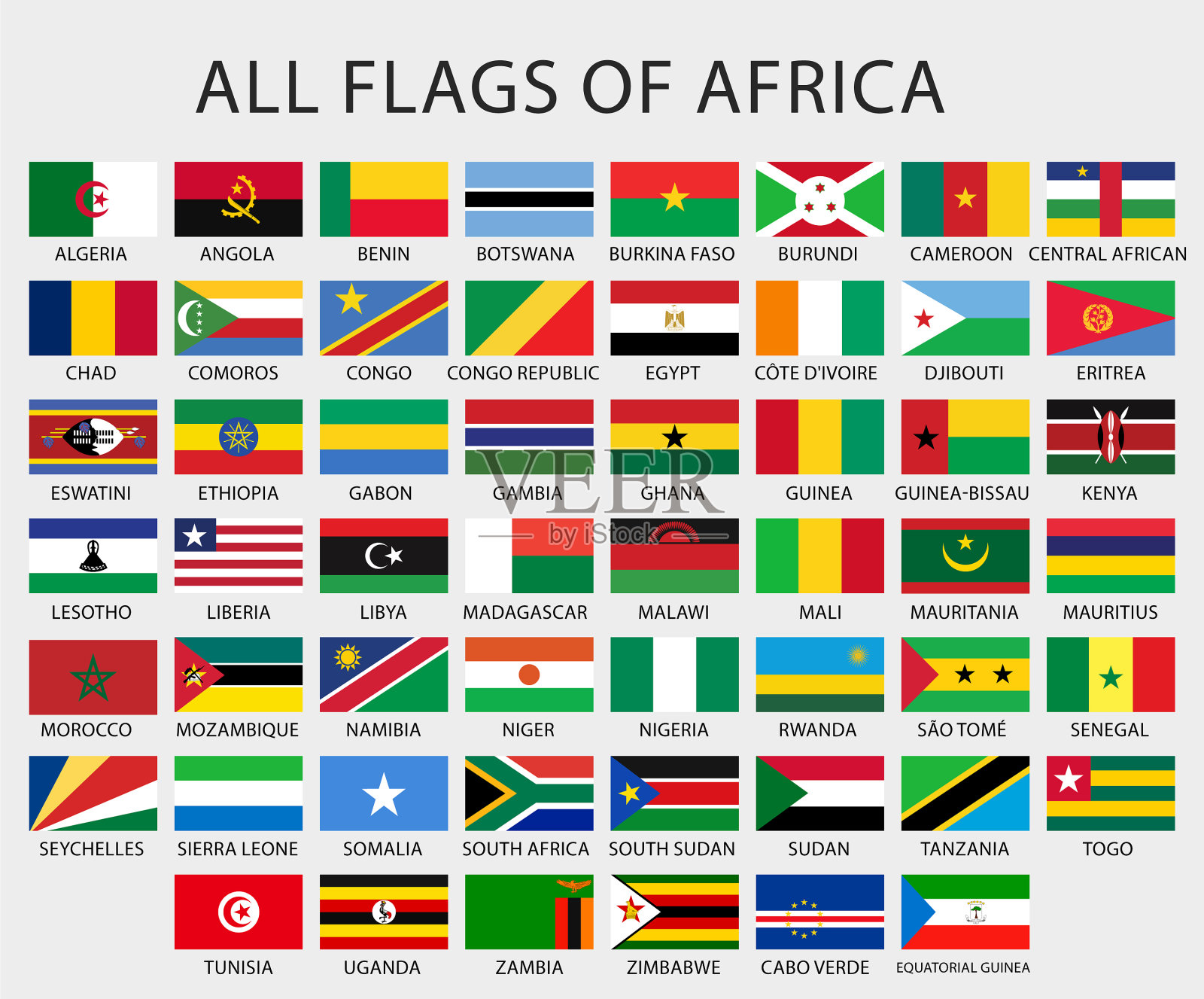悬挂所有非洲国家的旗帜插画图片素材