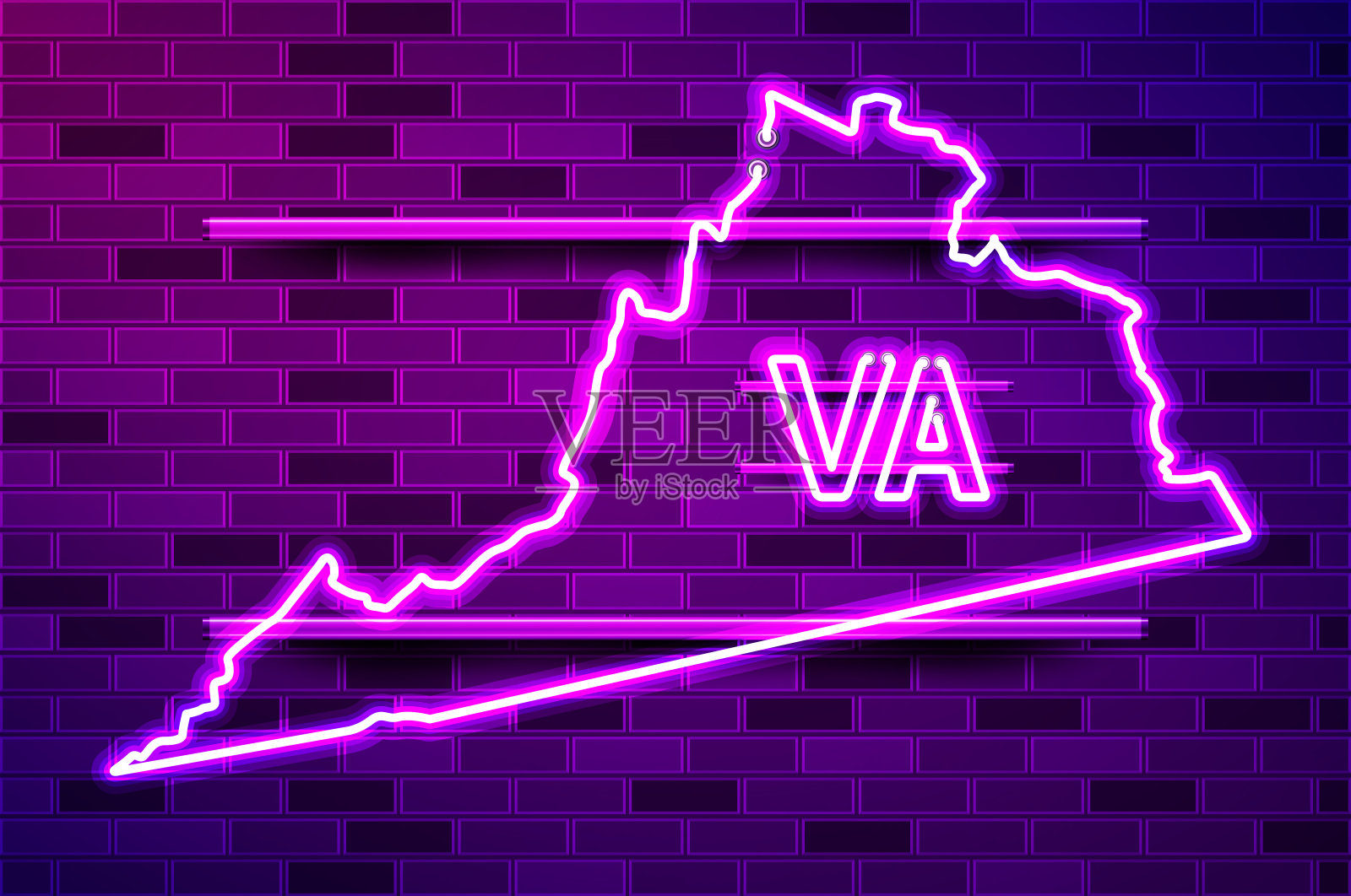 美国维吉尼亚州的紫色霓虹灯标志插画图片素材