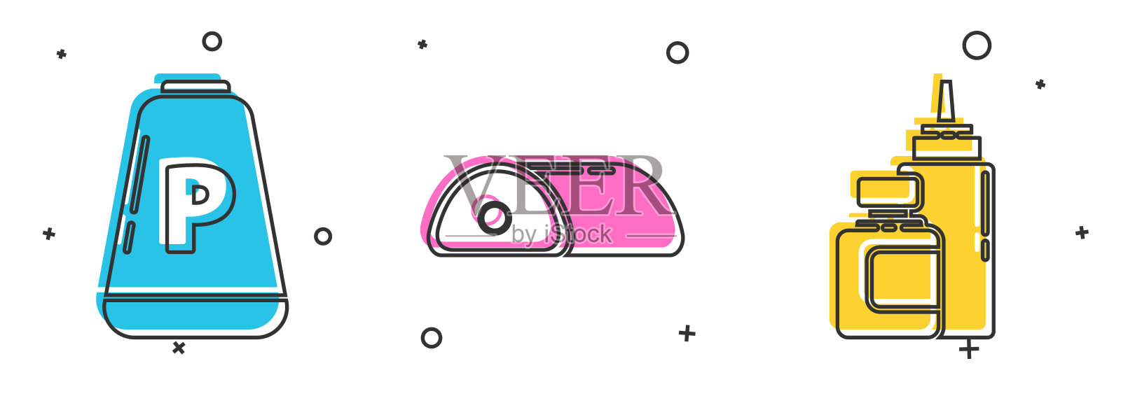 设置辣椒,肉和酱瓶图标。向量插画图片素材