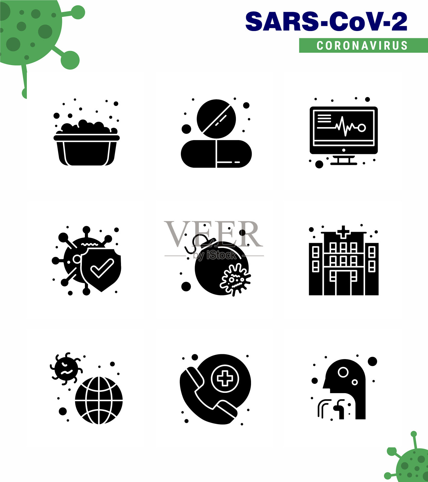 冠状病毒2019-ncov COVID-19预防图标插画图片素材