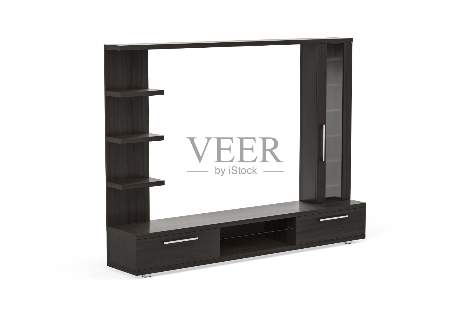 深色木饰面木制书柜照片摄影图片